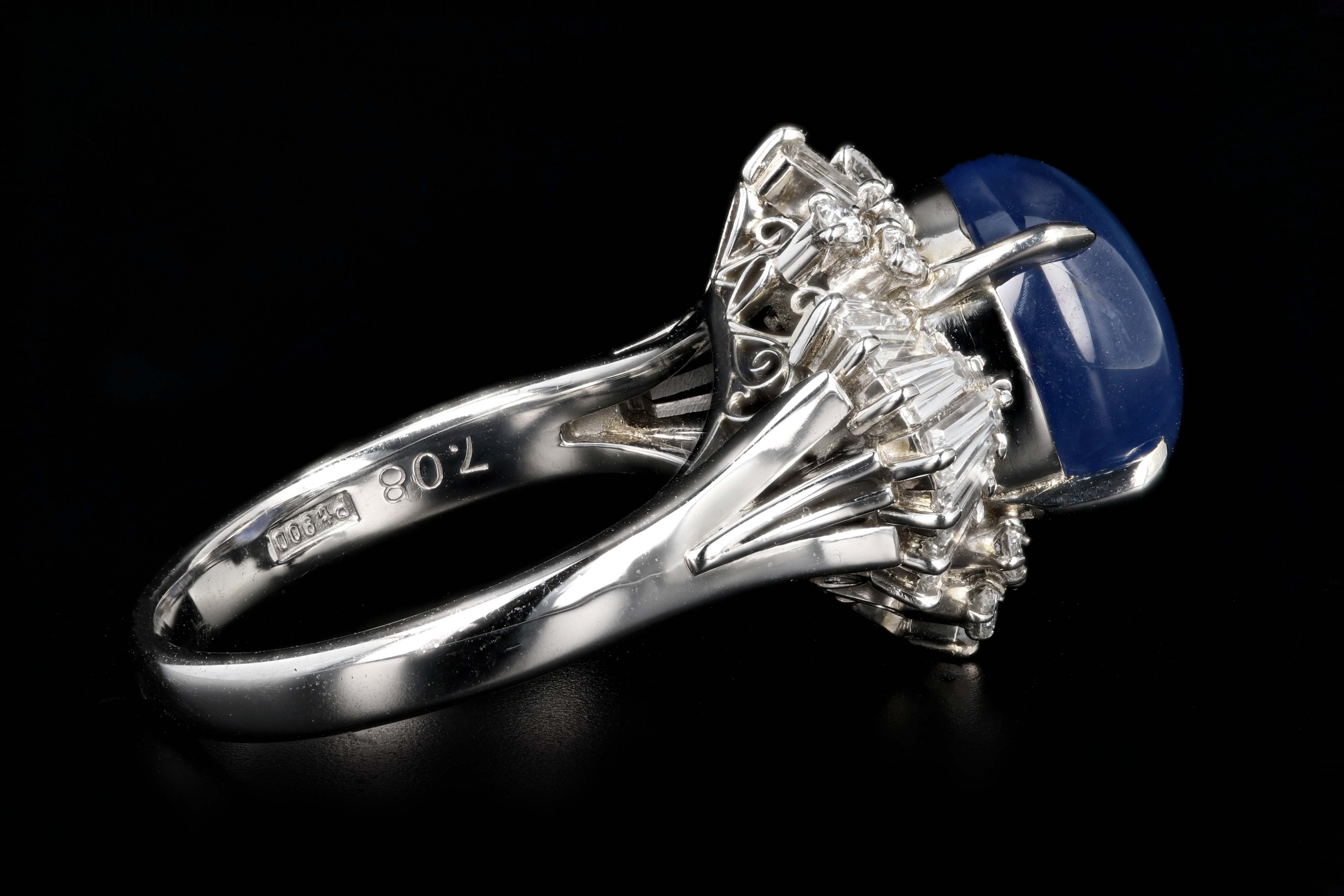 Retro Platinum 7.08 Carat Star Sapphire and Diamond Ring - Queen May