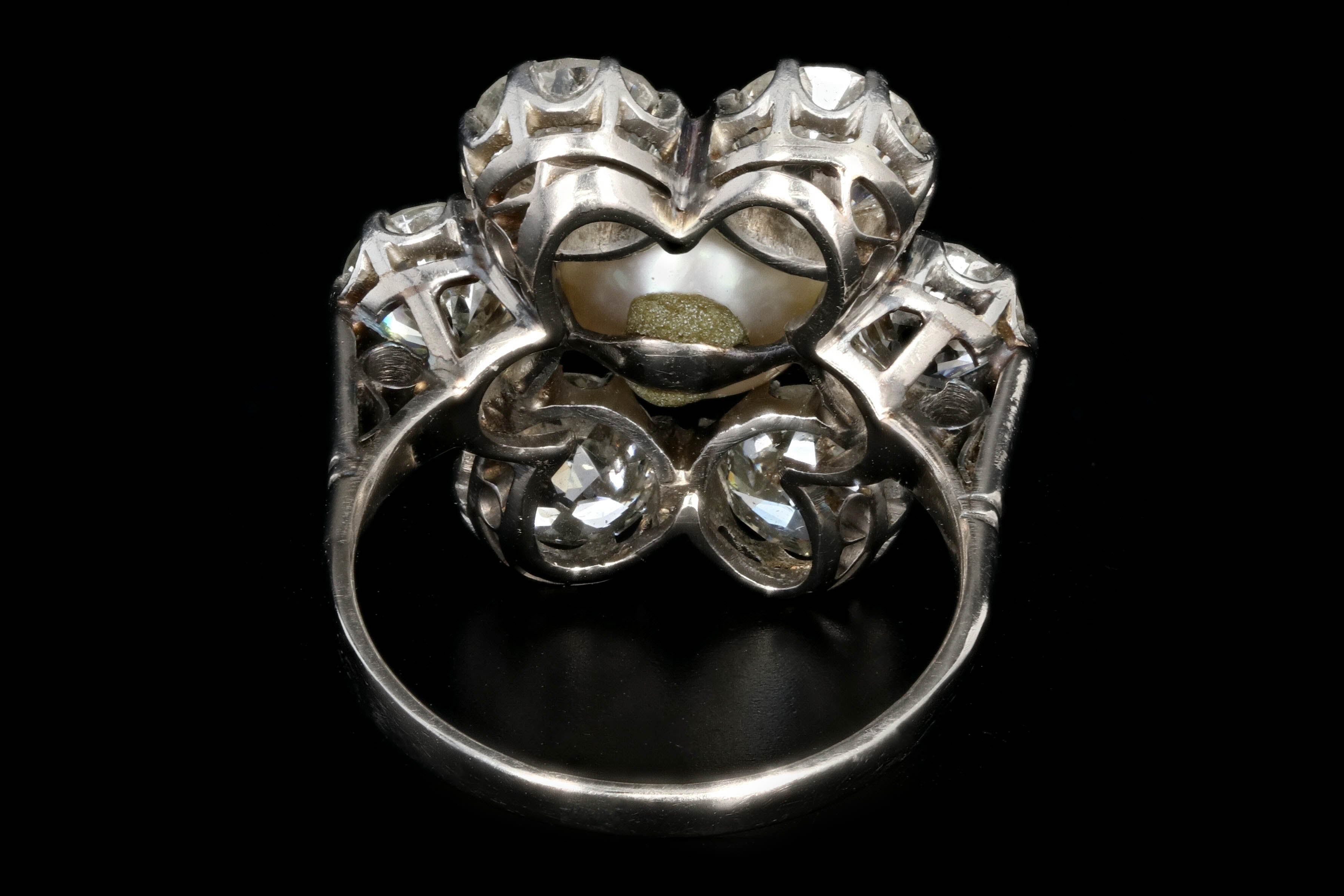 Edwardian 14K White Gold Akoya Cultured Pearl and Diamond Halo Ring GIA Certified - Queen May