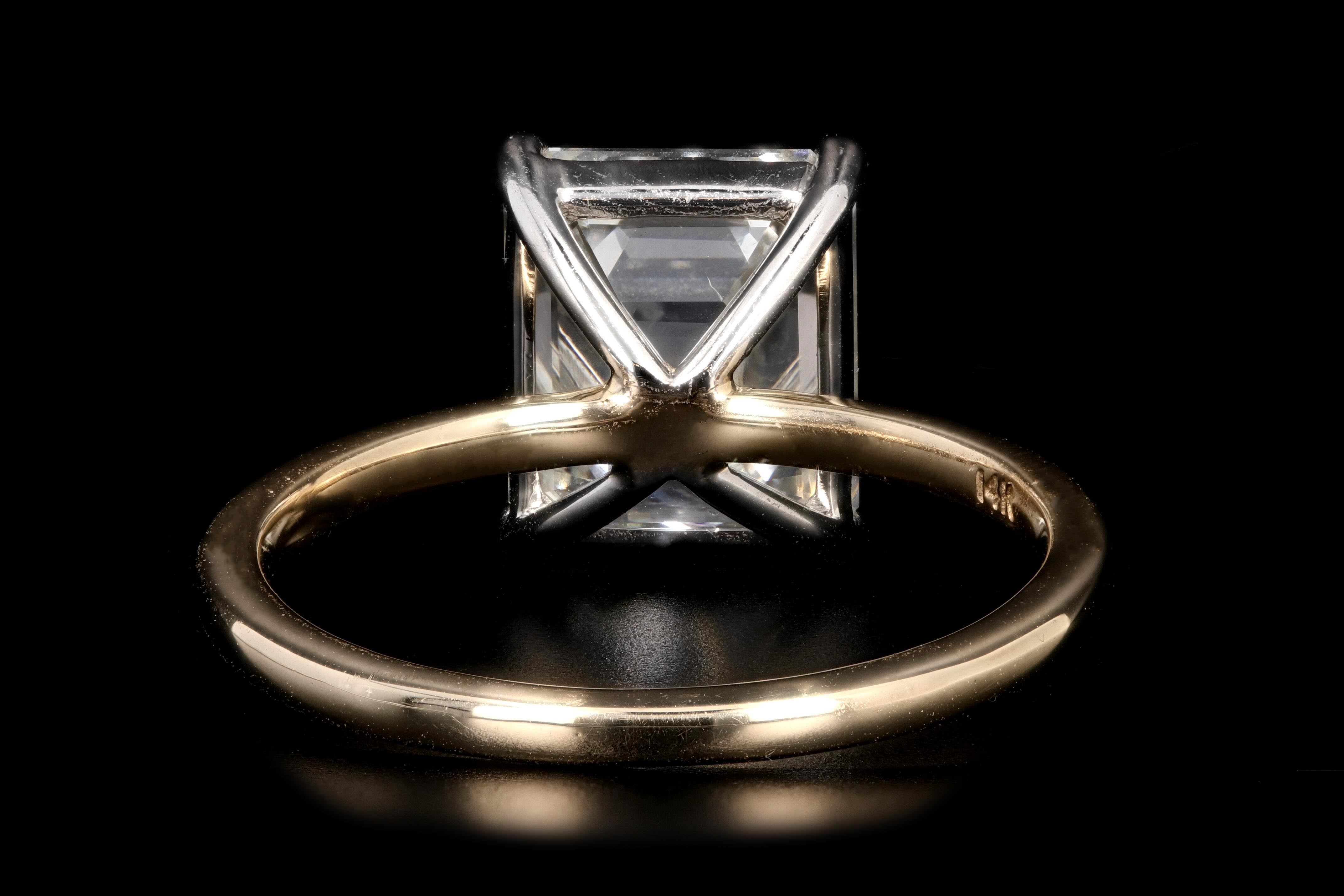 New Platinum and 14K Yellow Gold 4.30 Emerald Cut Diamond Engagement Ring GIA Certified - Queen May