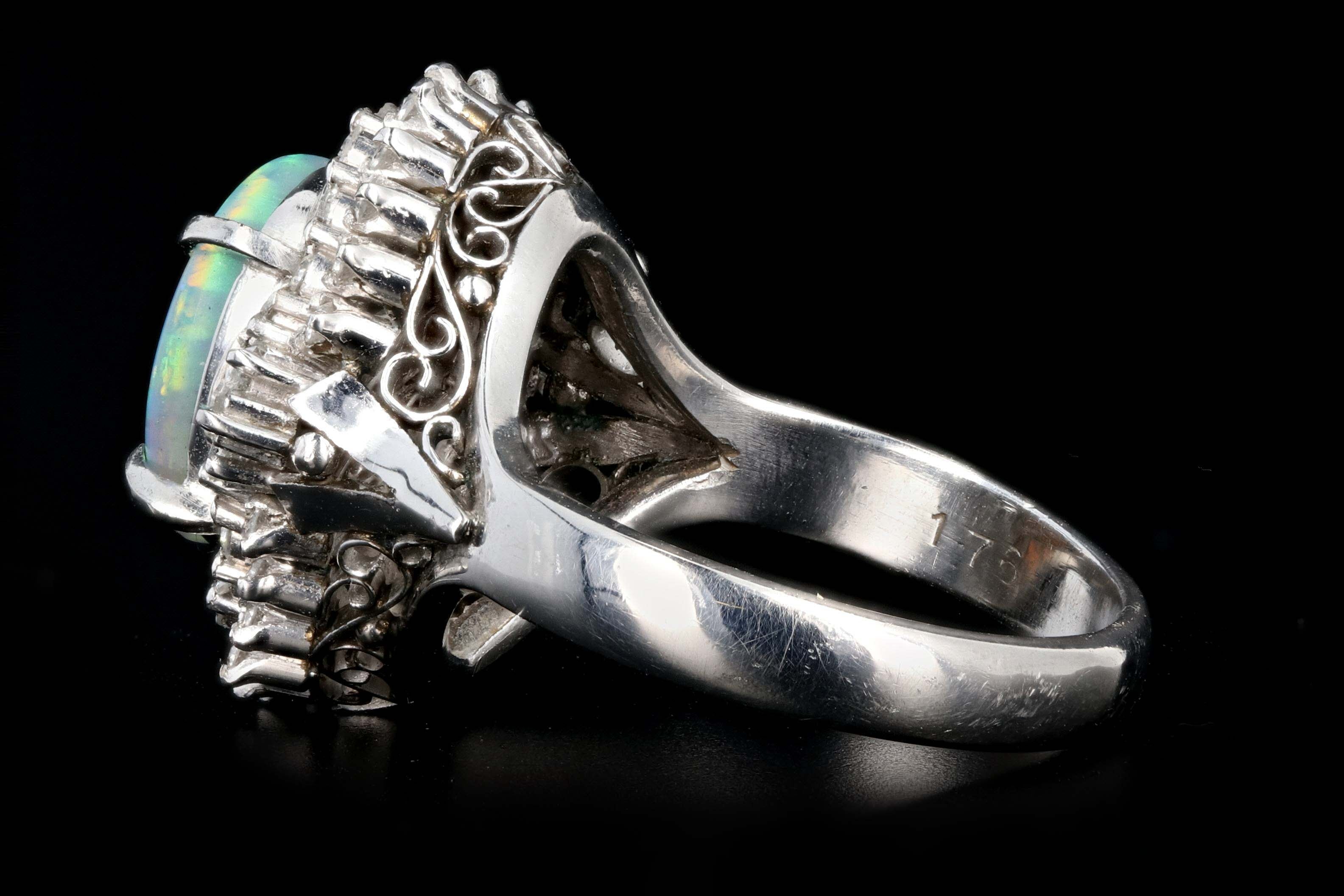 Retro Platinum 1.76 Carat Opal and Diamond Cocktail Ring - Queen May