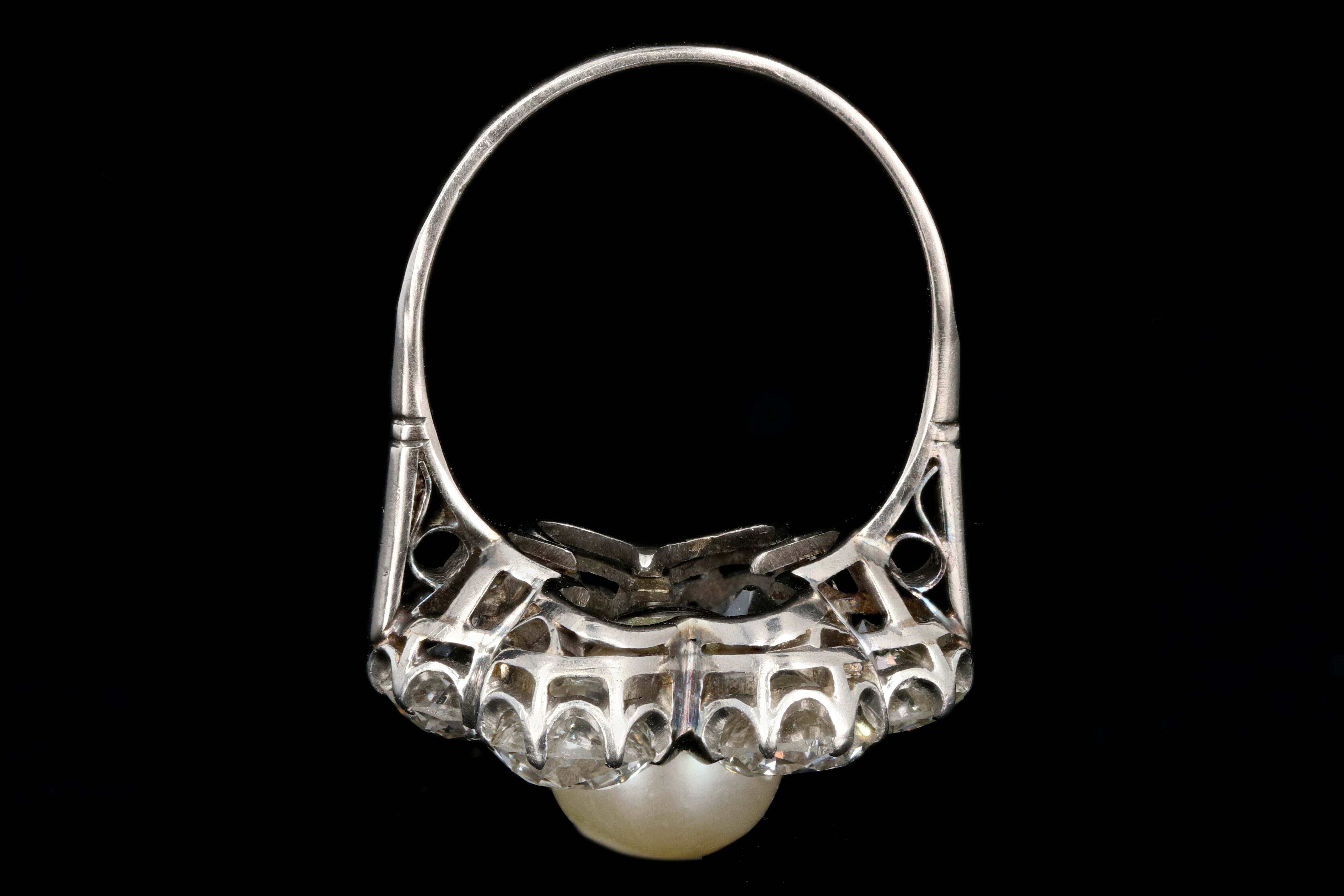 Edwardian 14K White Gold Akoya Cultured Pearl and Diamond Halo Ring GIA Certified - Queen May