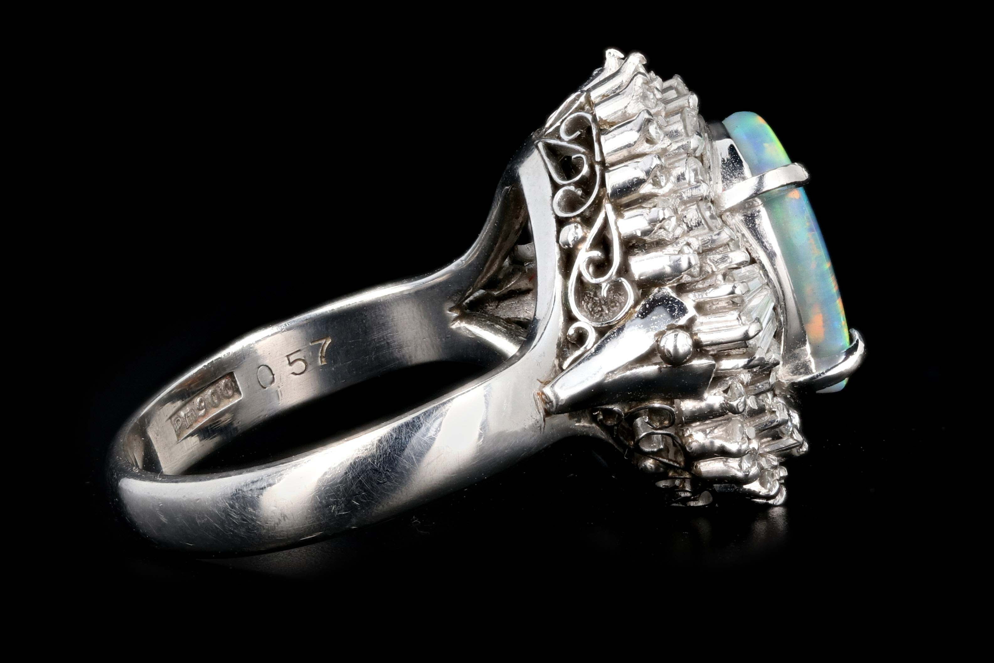 Retro Platinum 1.76 Carat Opal and Diamond Cocktail Ring - Queen May