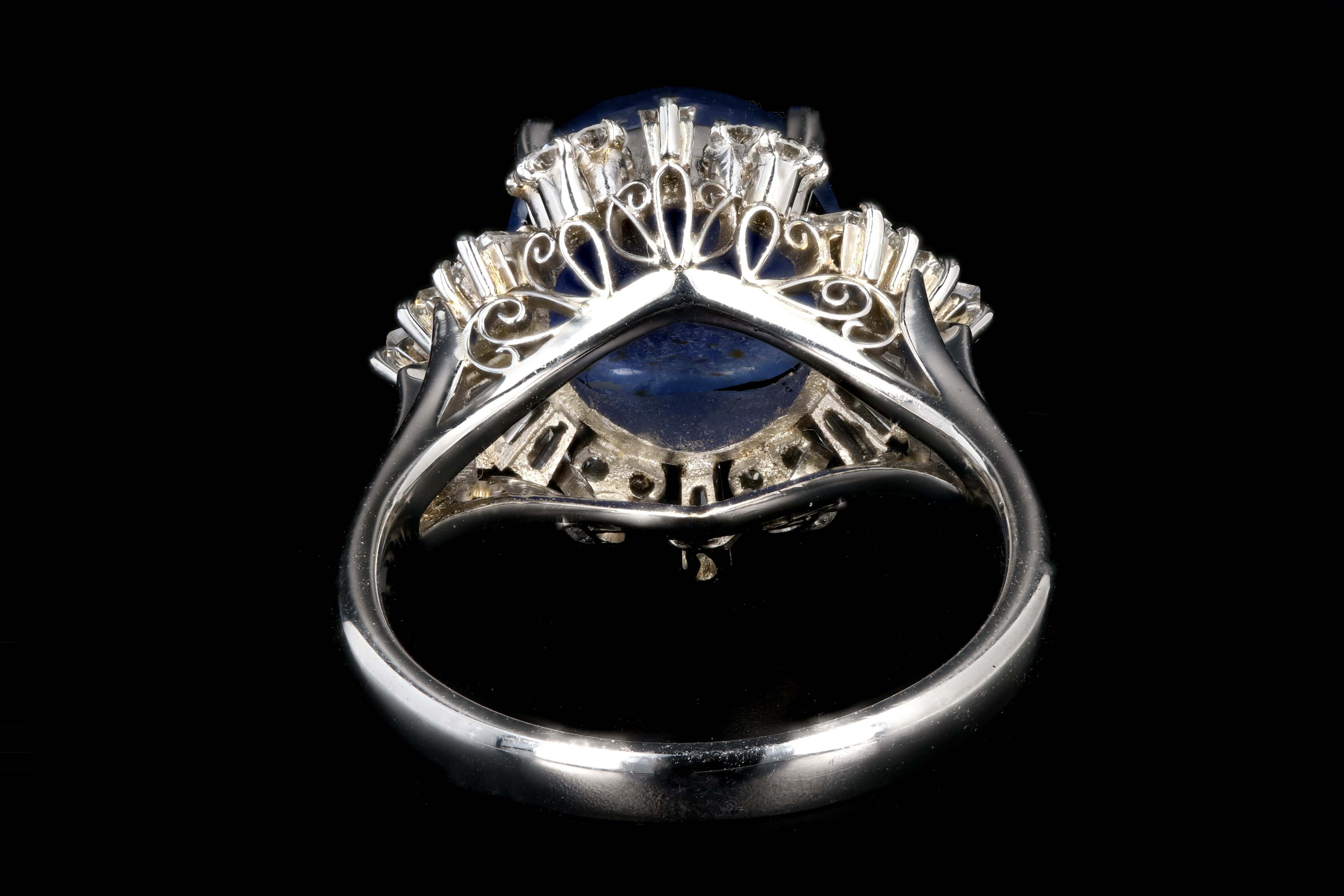 Retro Platinum 7.08 Carat Star Sapphire and Diamond Ring - Queen May