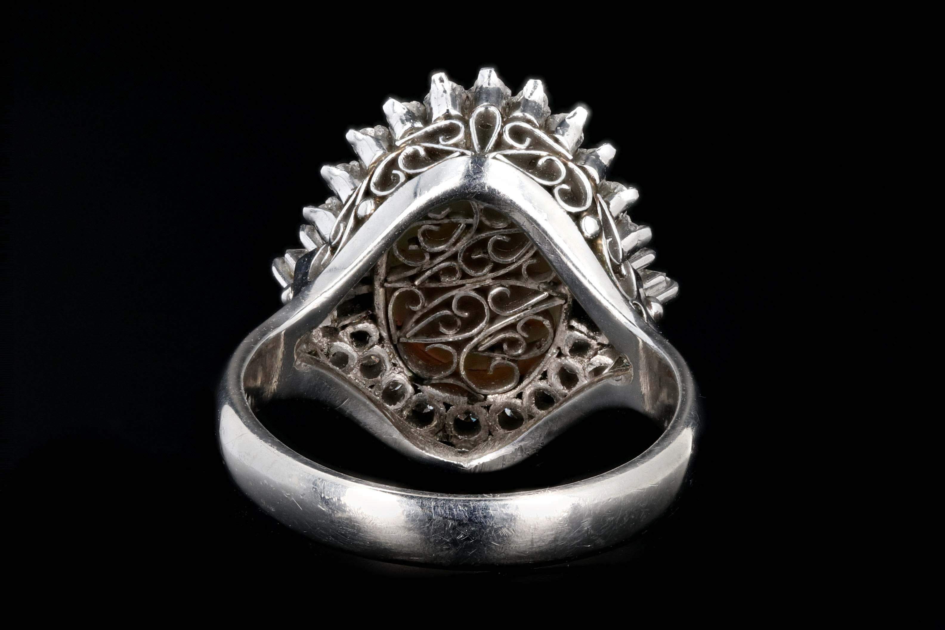 Retro Platinum 1.76 Carat Opal and Diamond Cocktail Ring - Queen May