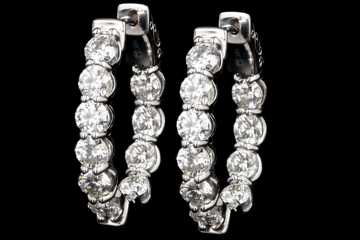 New 14K White Gold 5 CTW Round Diamond In and Out Hoop Earrings - Queen May