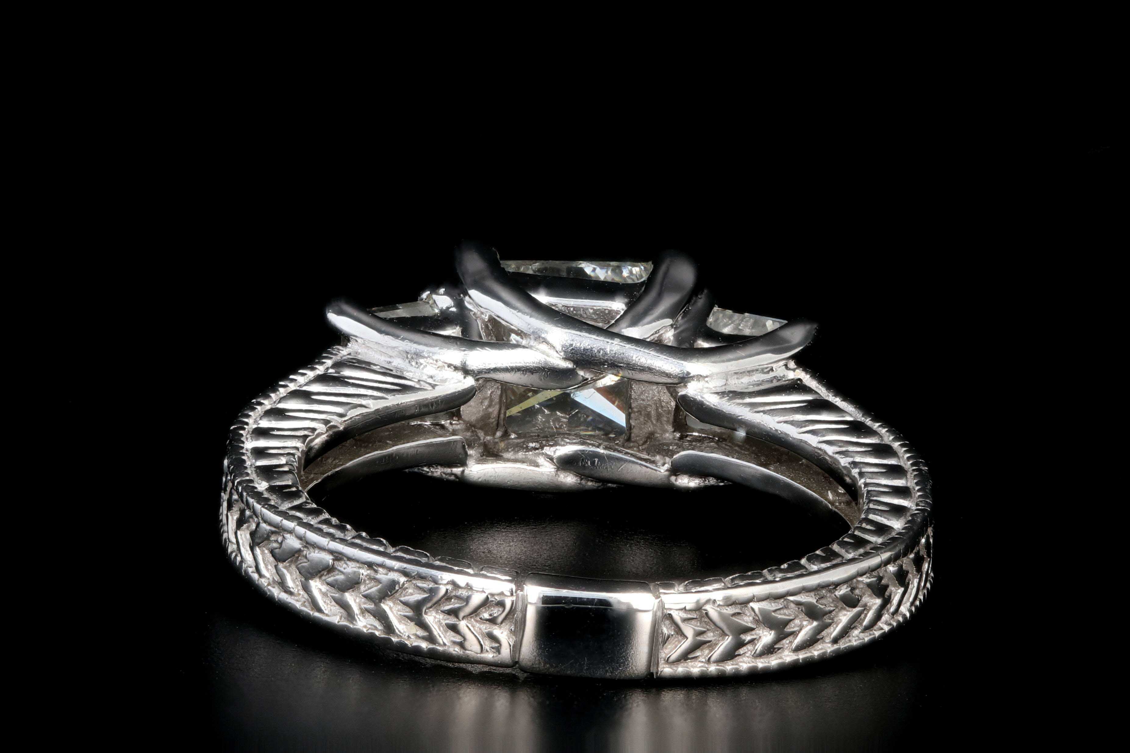Modern 14K White Gold 1 Carat Princess Cut Diamond 3 Stone Engagement Ring - Queen May