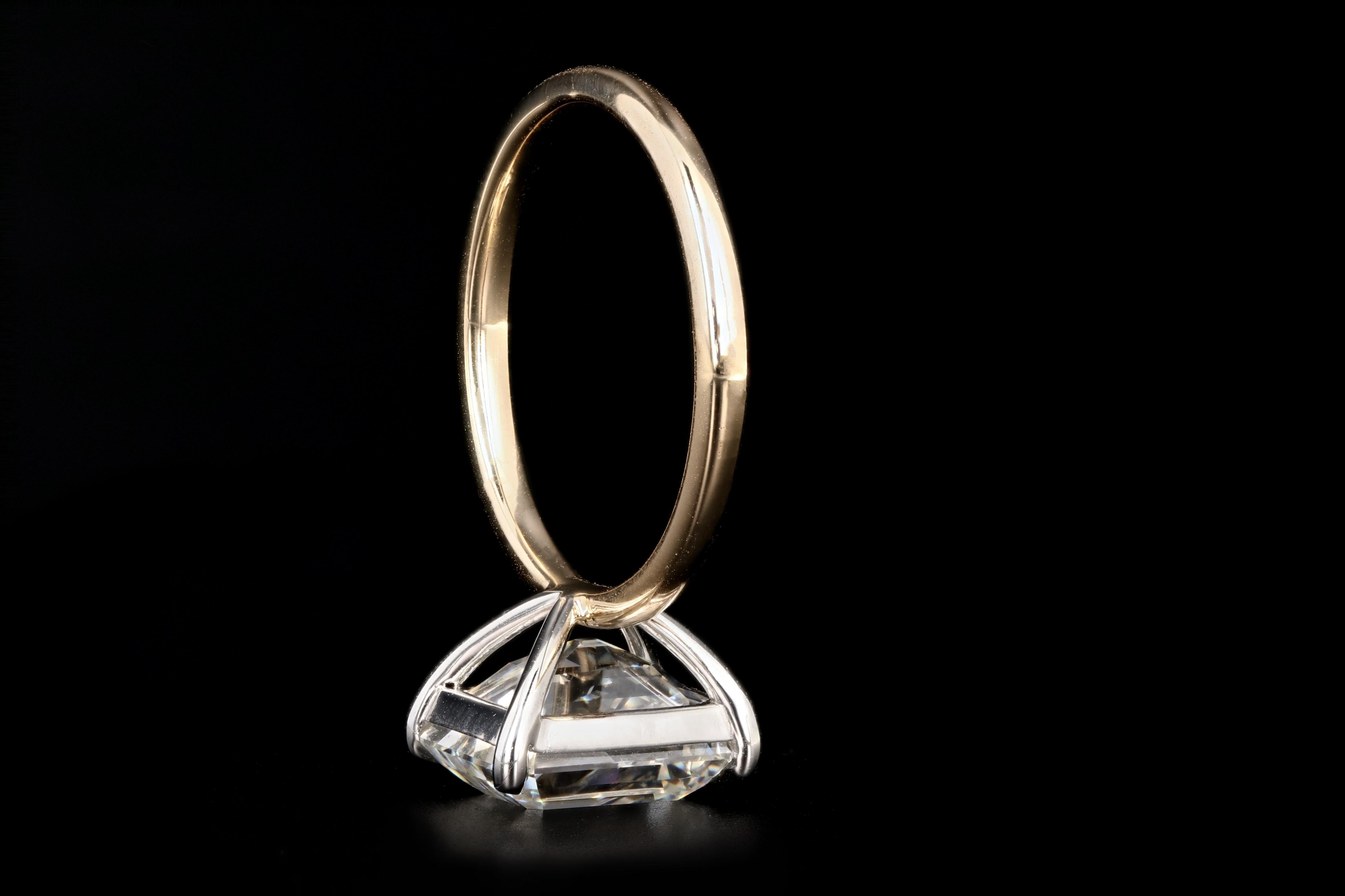 New Platinum and 14K Yellow Gold 4.30 Emerald Cut Diamond Engagement Ring GIA Certified - Queen May