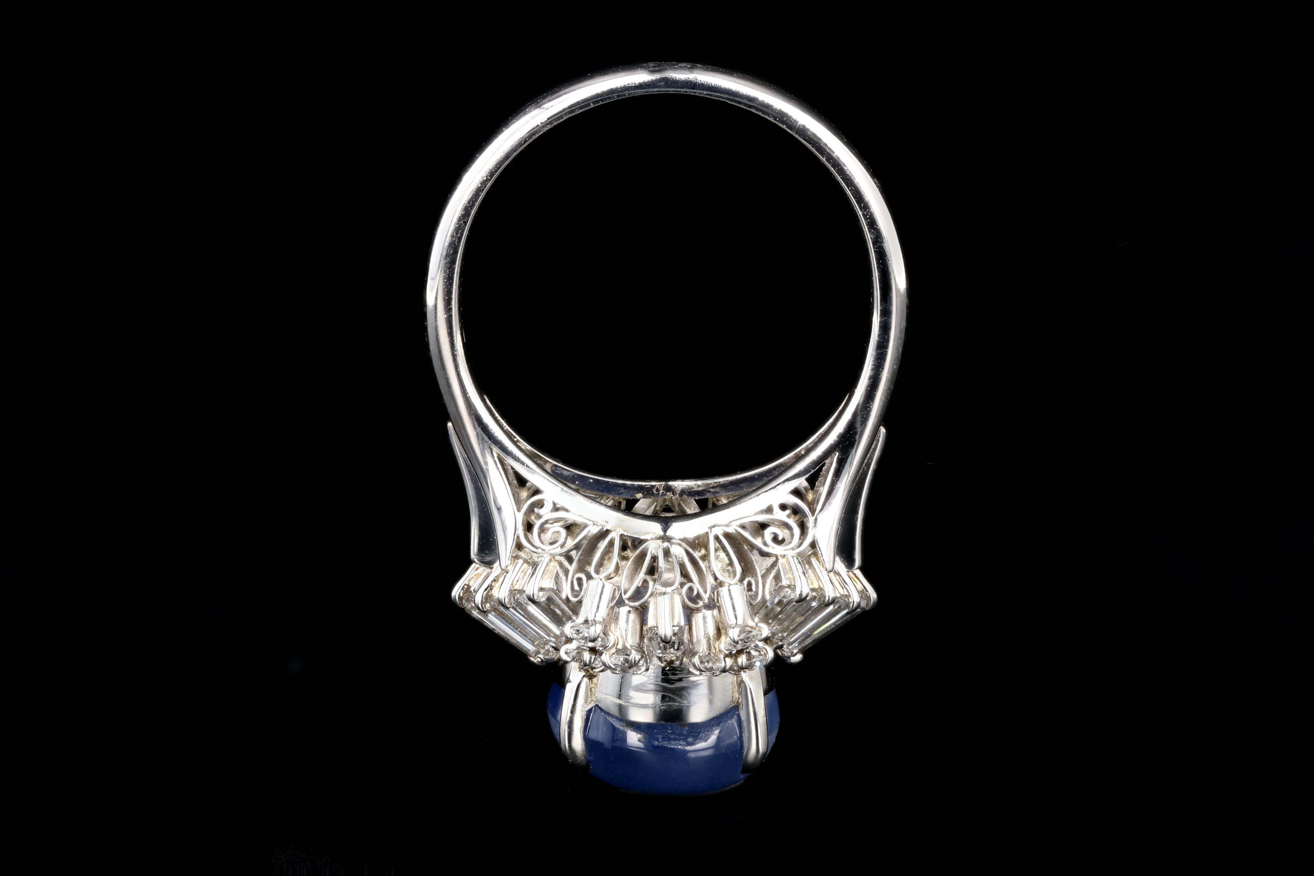 Retro Platinum 7.08 Carat Star Sapphire and Diamond Ring - Queen May