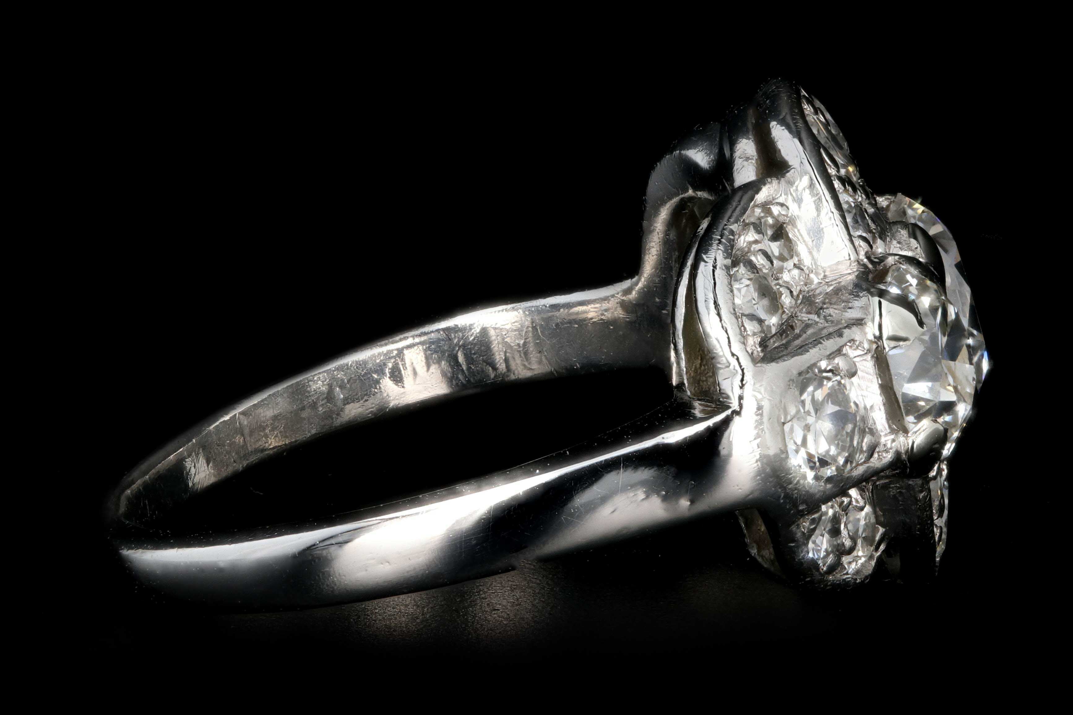 Art Deco Platinum 2.1 Carat Total Weight Old European Cut Diamond Ring - Queen May
