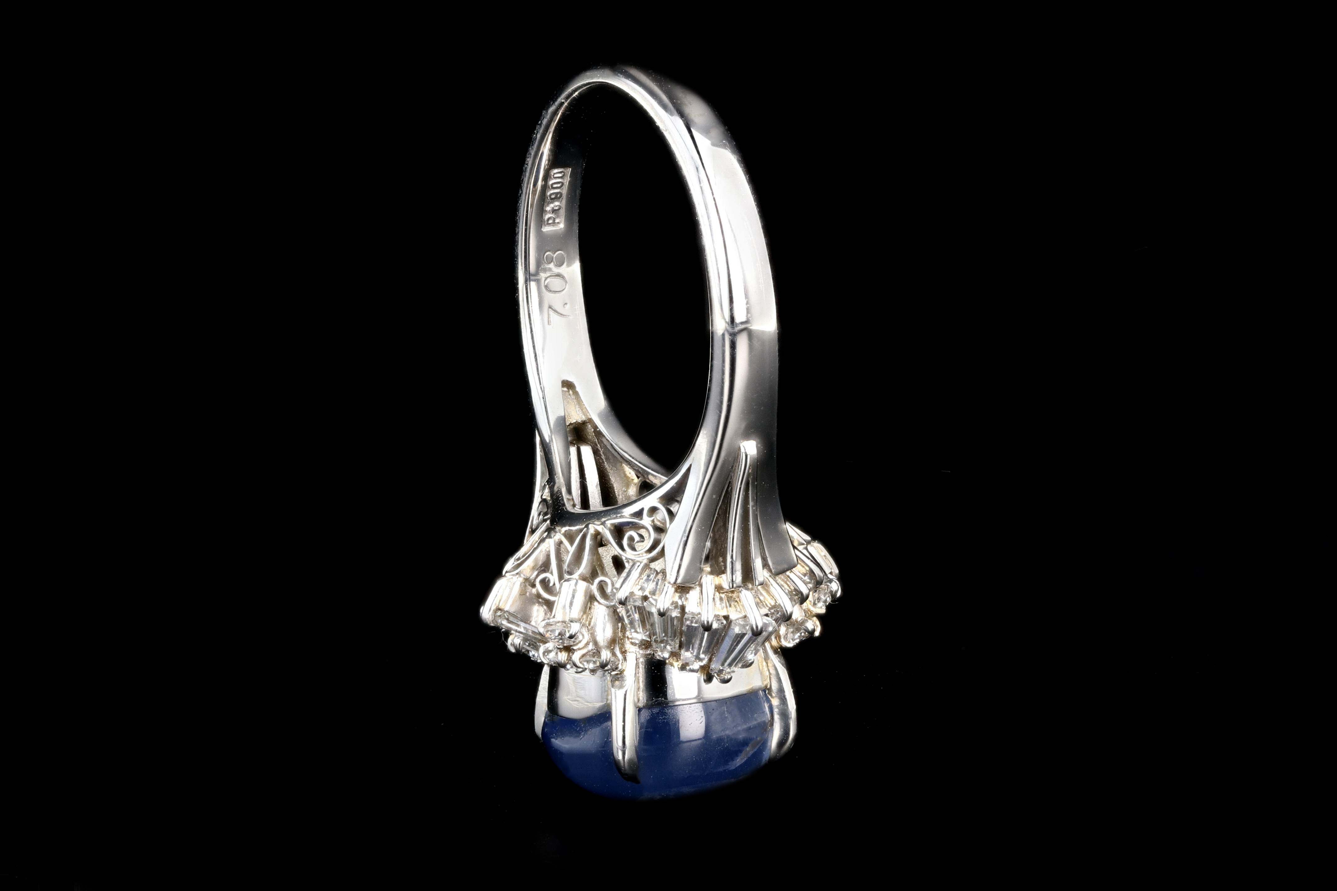Retro Platinum 7.08 Carat Star Sapphire and Diamond Ring - Queen May