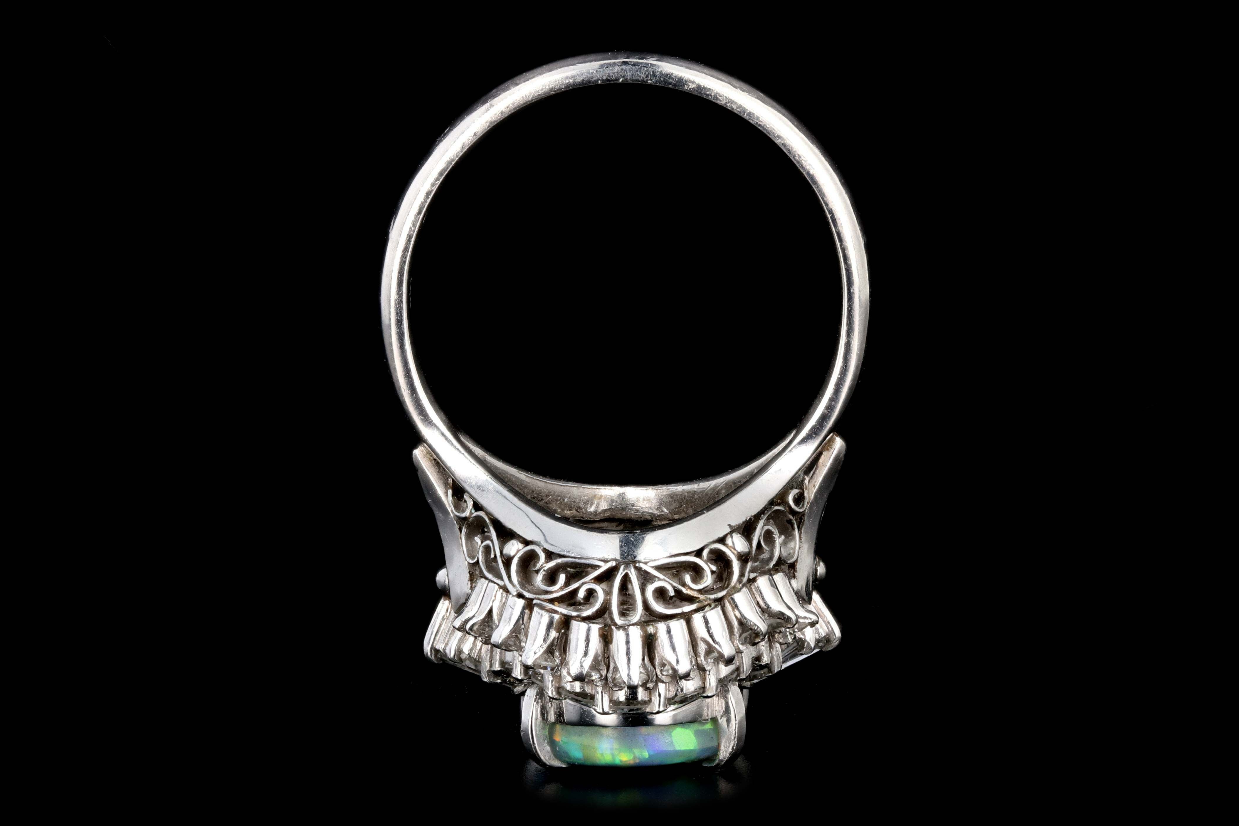 Retro Platinum 1.76 Carat Opal and Diamond Cocktail Ring - Queen May