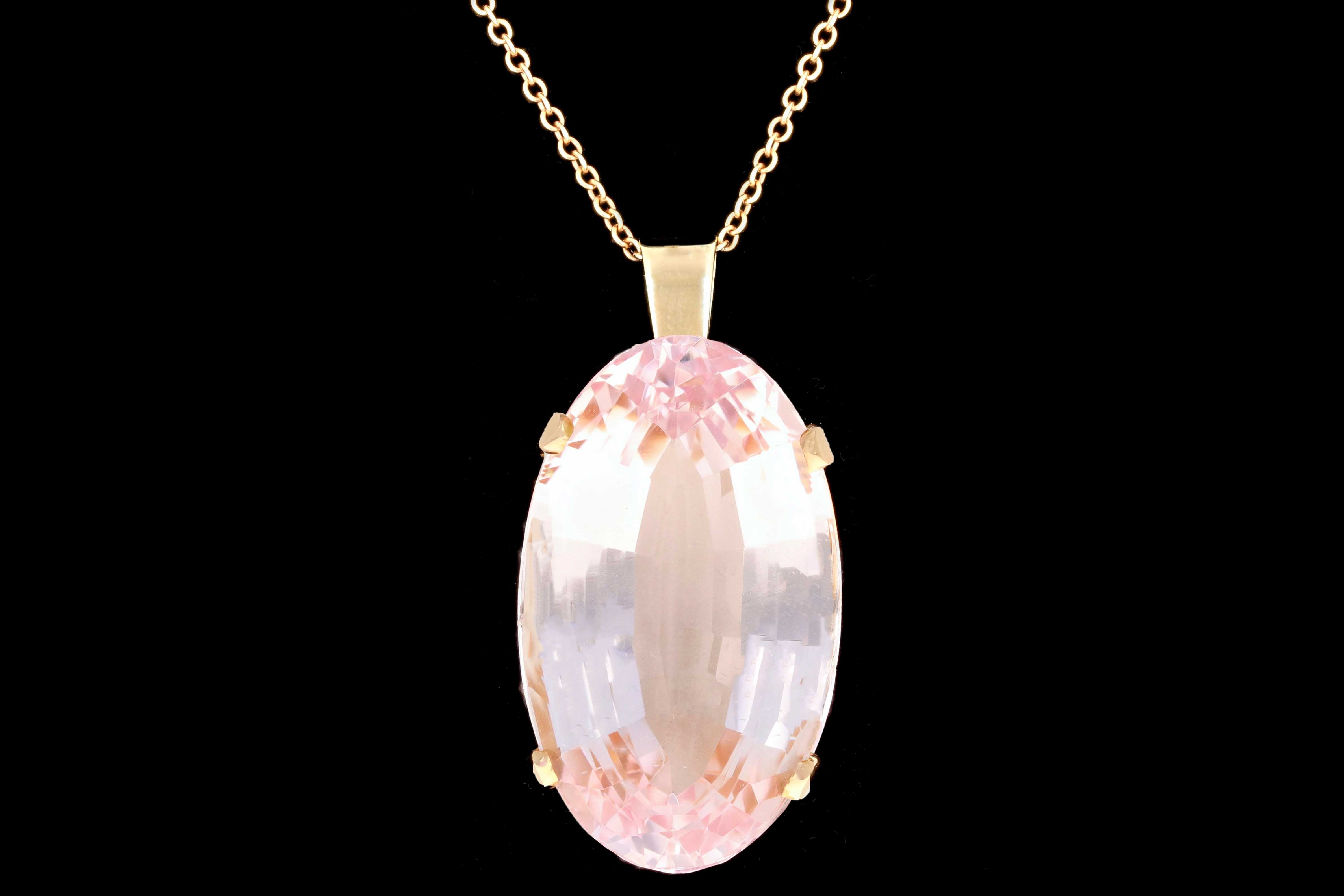 Modern 18K Yellow Gold 69.32 Carat Morganite Pendant GIA Certification - Queen May