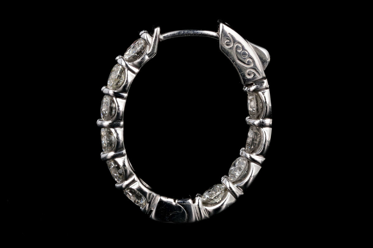 New 14K White Gold 5 CTW Round Diamond In and Out Hoop Earrings - Queen May