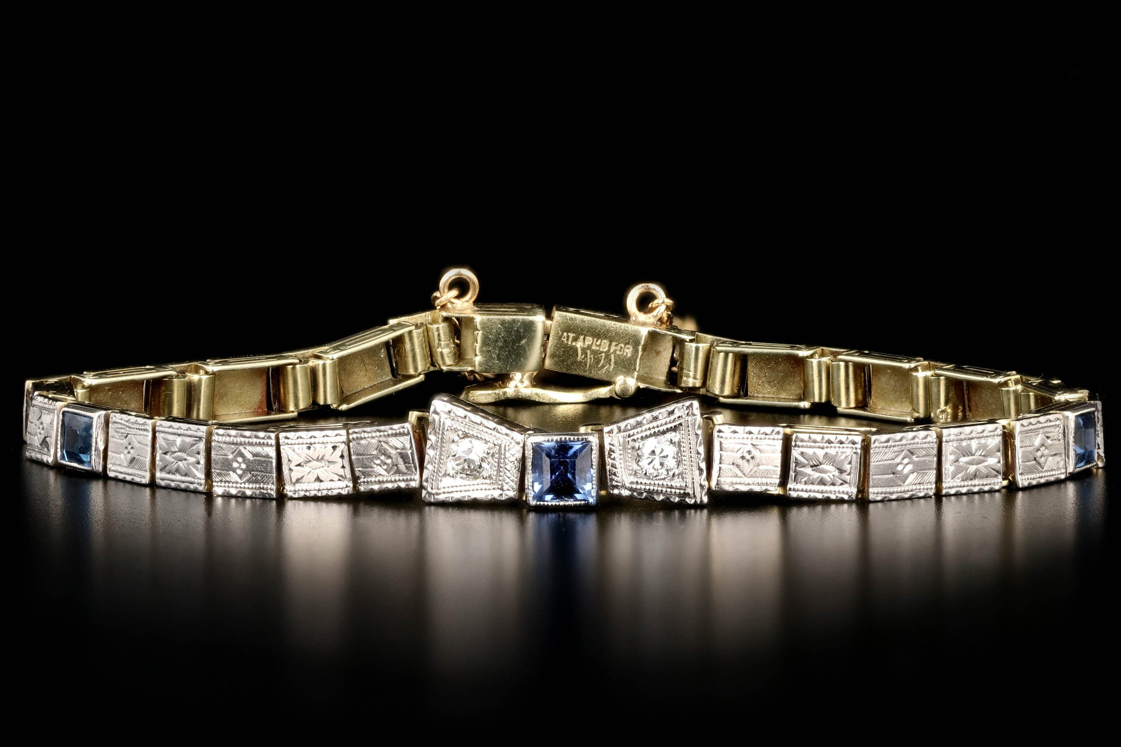 Art Deco 18K White & Yellow Gold Yogo Bracelet - Queen May