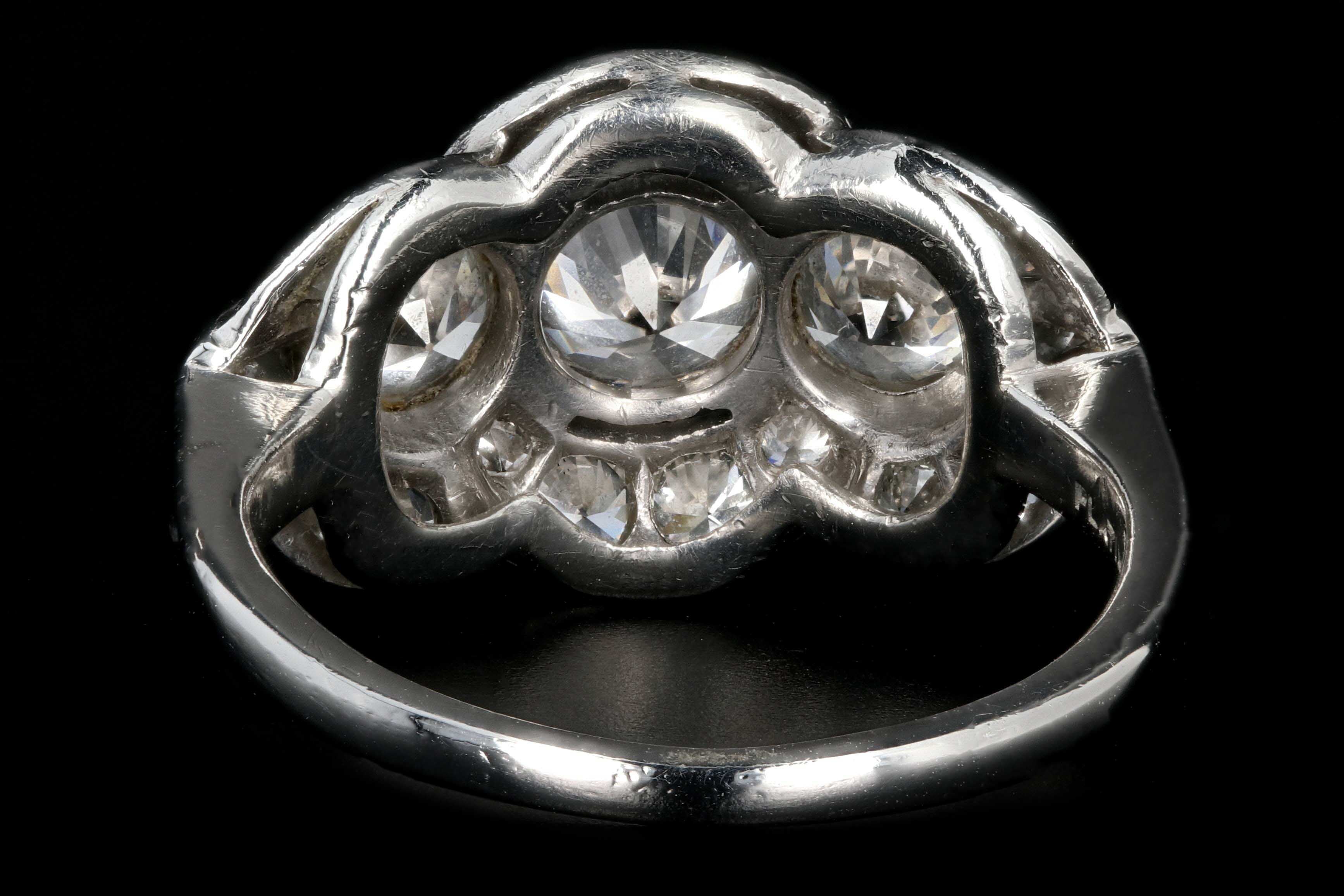 Art Deco Platinum 2.1 Carat Total Weight Old European Cut Diamond Ring - Queen May