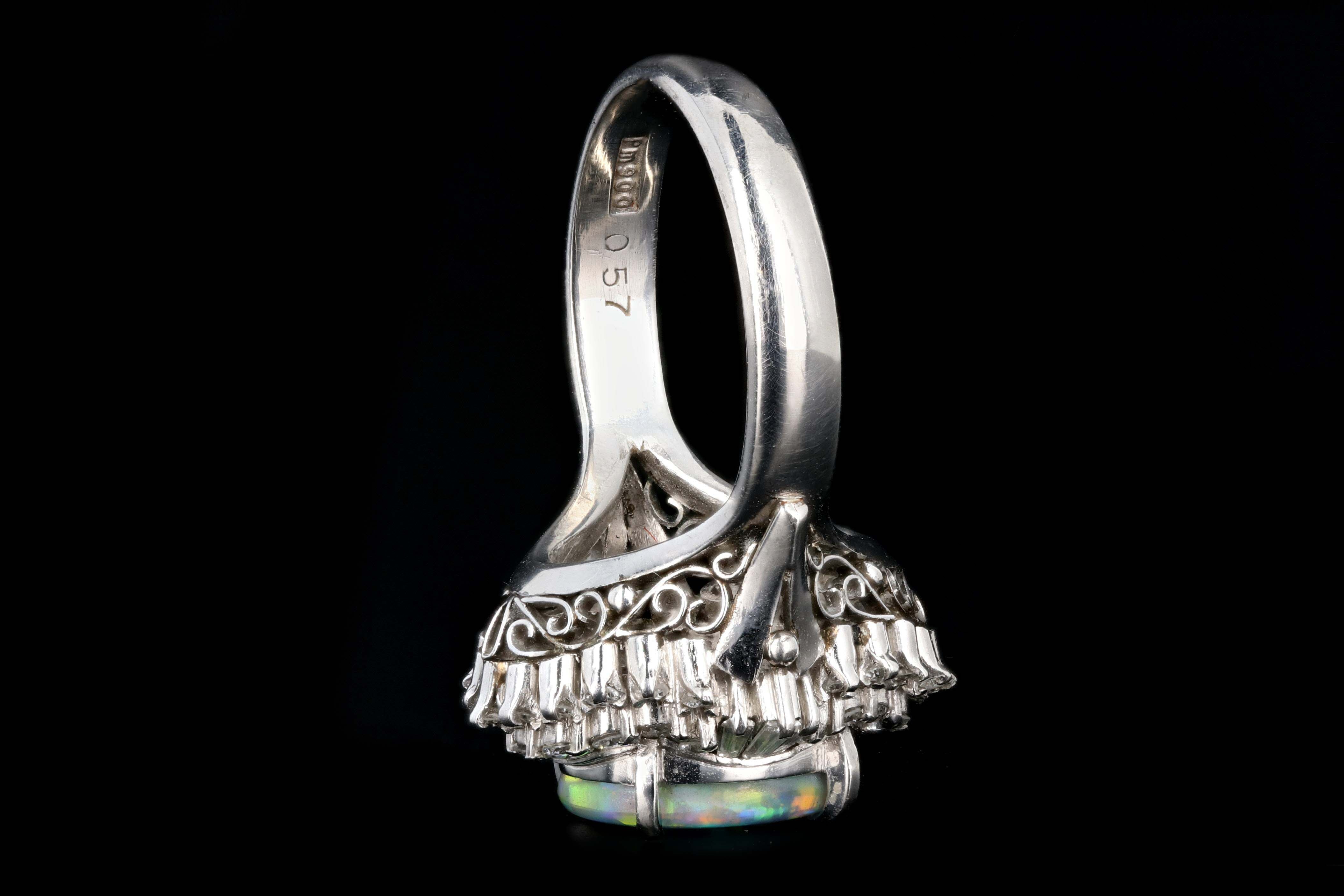 Retro Platinum 1.76 Carat Opal and Diamond Cocktail Ring - Queen May