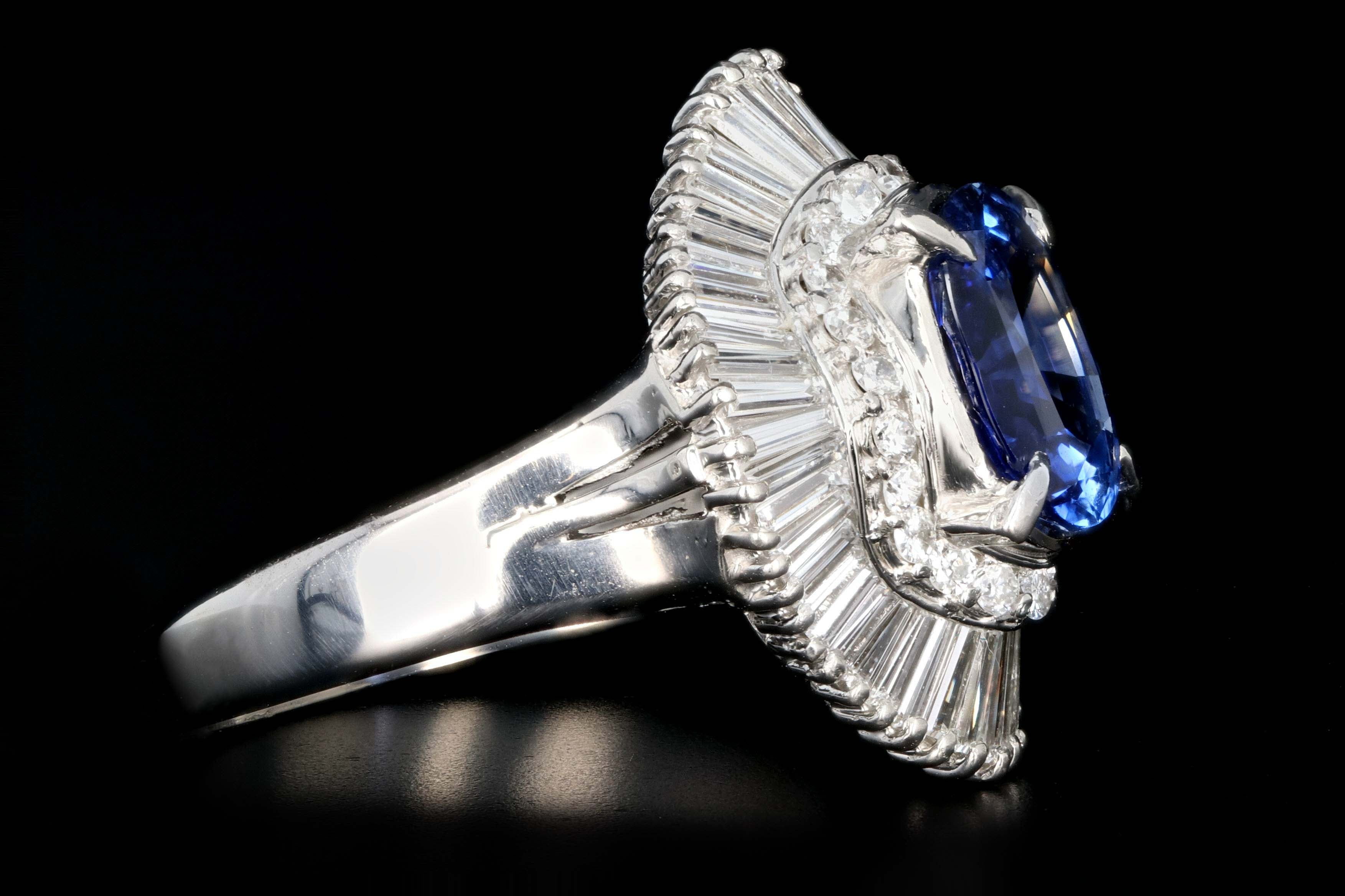 Retro Platinum 2.46 Carat Oval Sapphire and Diamond Cocktail Ring - Queen May