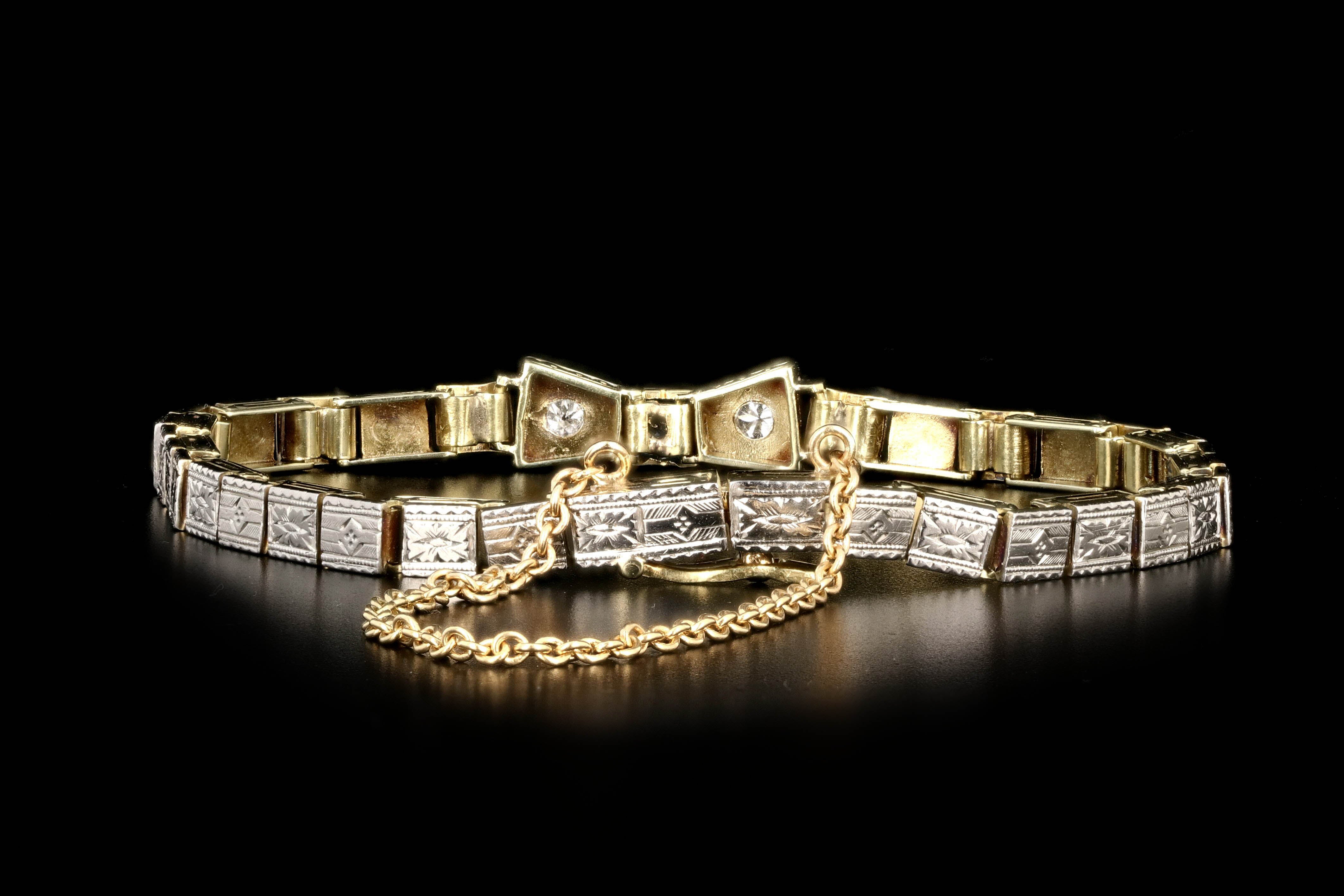 Art Deco 18K White & Yellow Gold Yogo Bracelet - Queen May