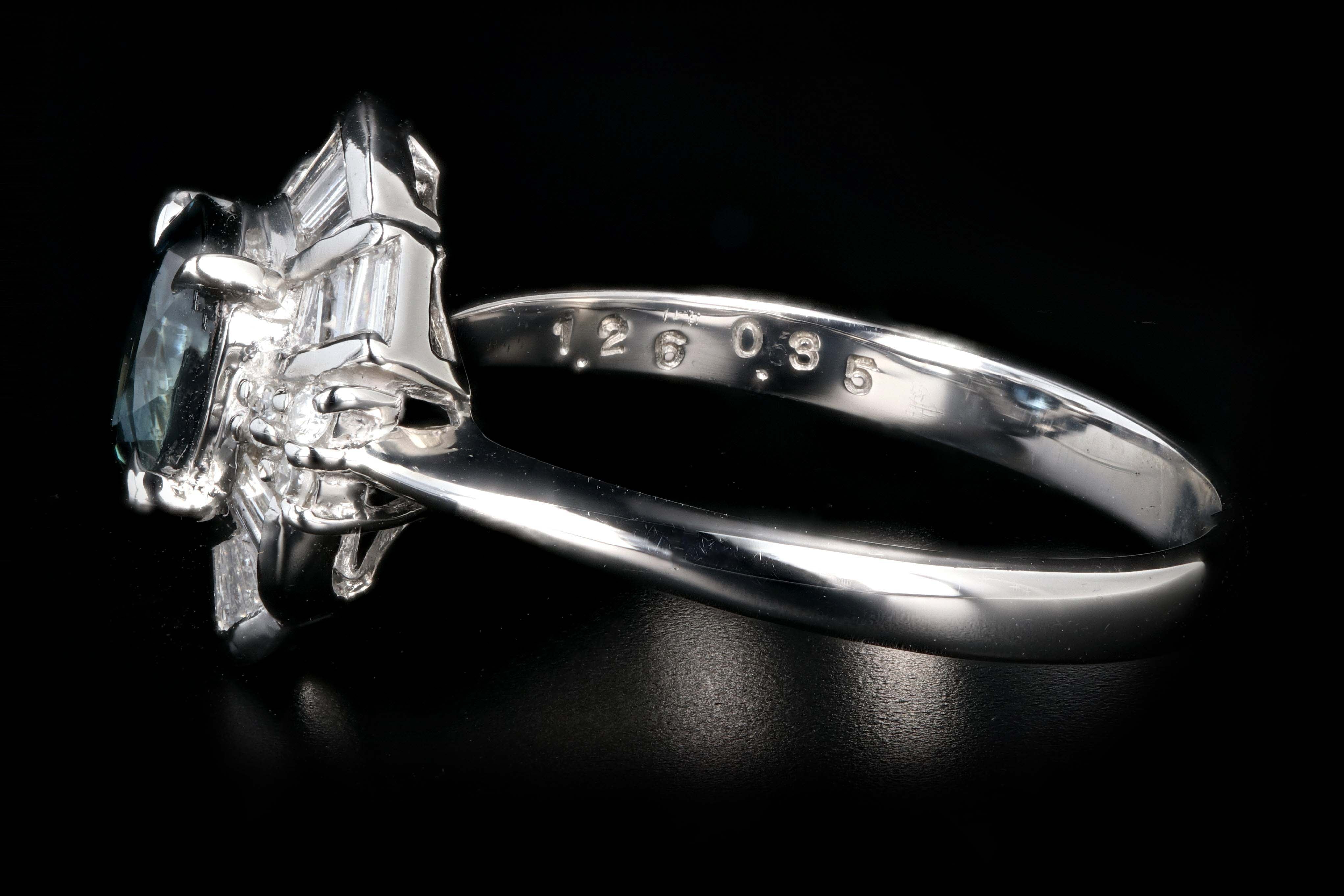 Retro Platinum 1.26 Carat Natural Blue Sapphire and Diamond Ring - Queen May