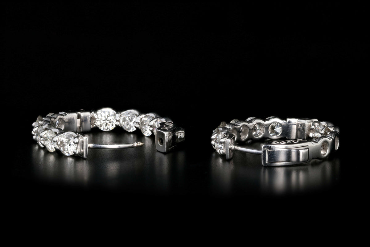 New 14K White Gold 5 CTW Round Diamond In and Out Hoop Earrings - Queen May