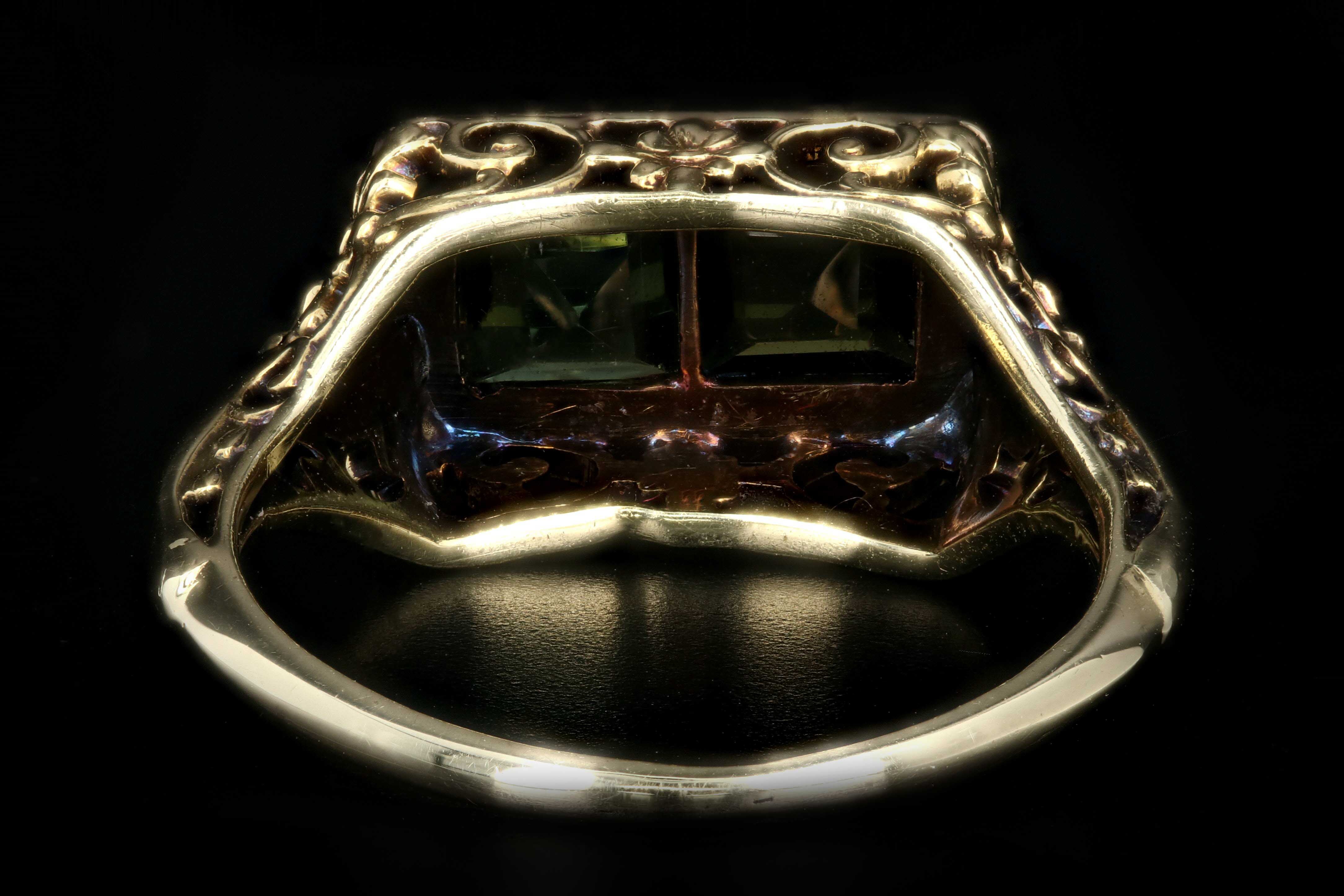 Art Deco 14K Yellow Gold .75CTW Green Tourmaline Ring - Queen May