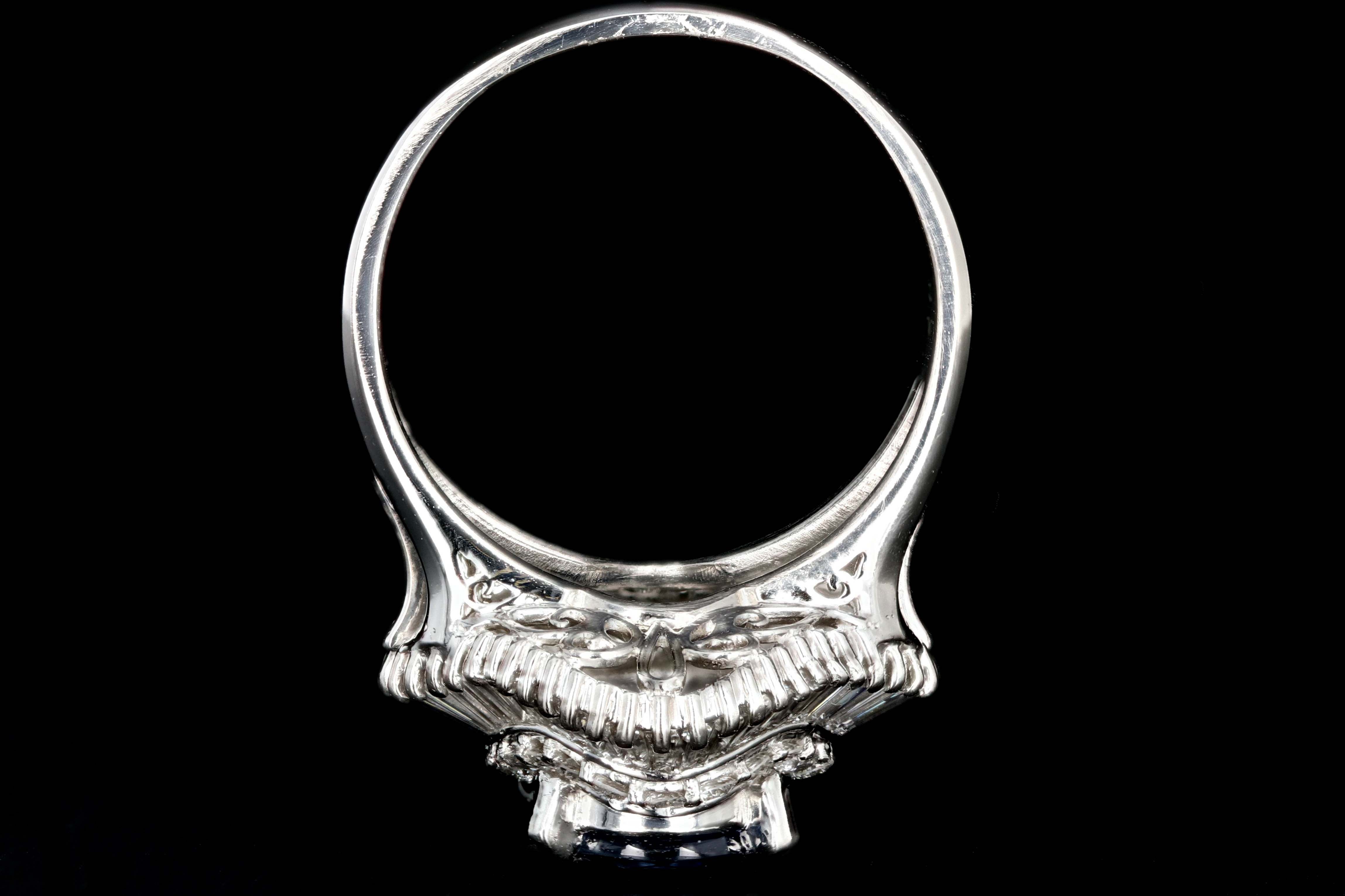 Retro Platinum 2.46 Carat Oval Sapphire and Diamond Cocktail Ring - Queen May