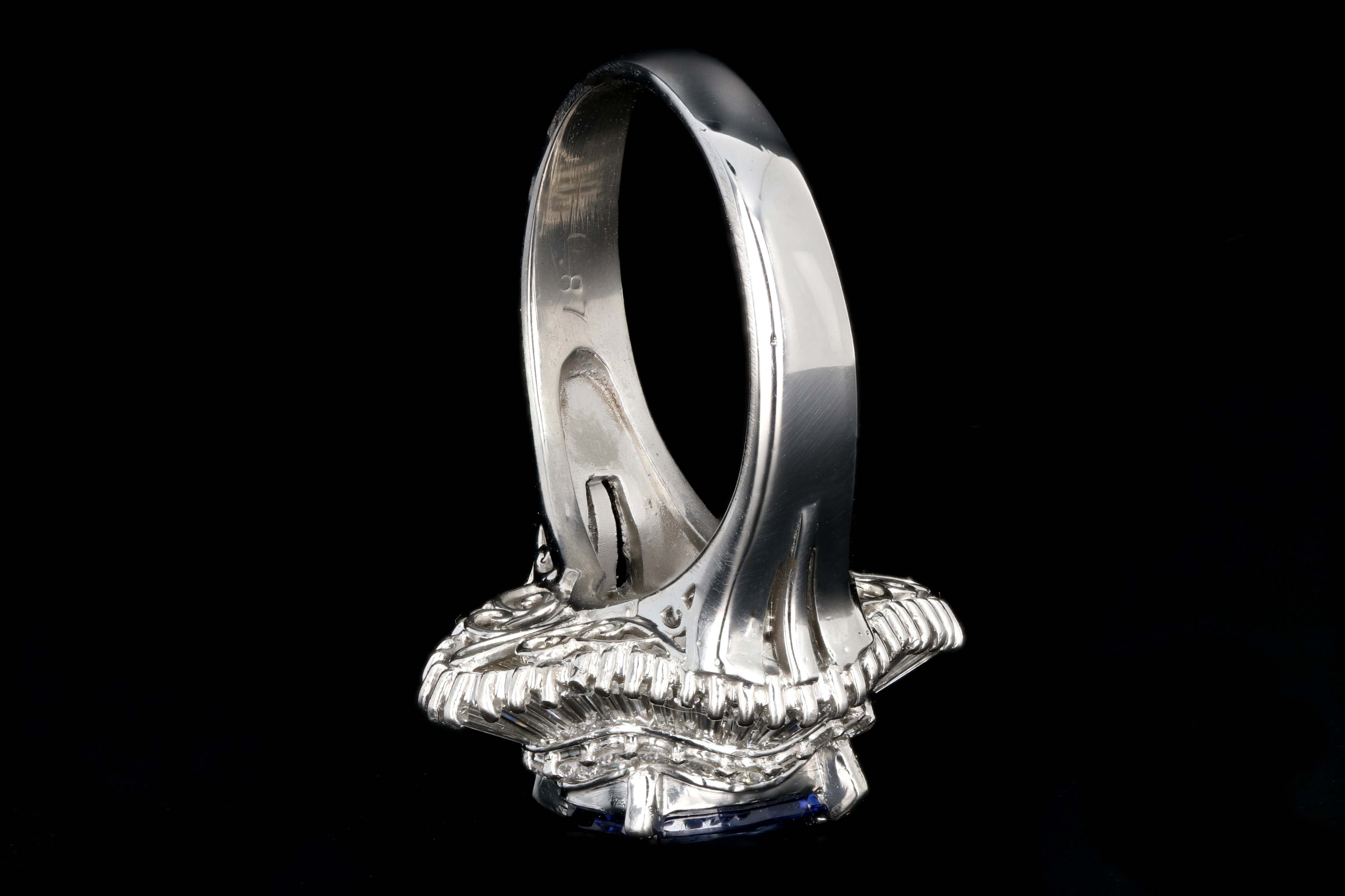 Retro Platinum 2.46 Carat Oval Sapphire and Diamond Cocktail Ring - Queen May