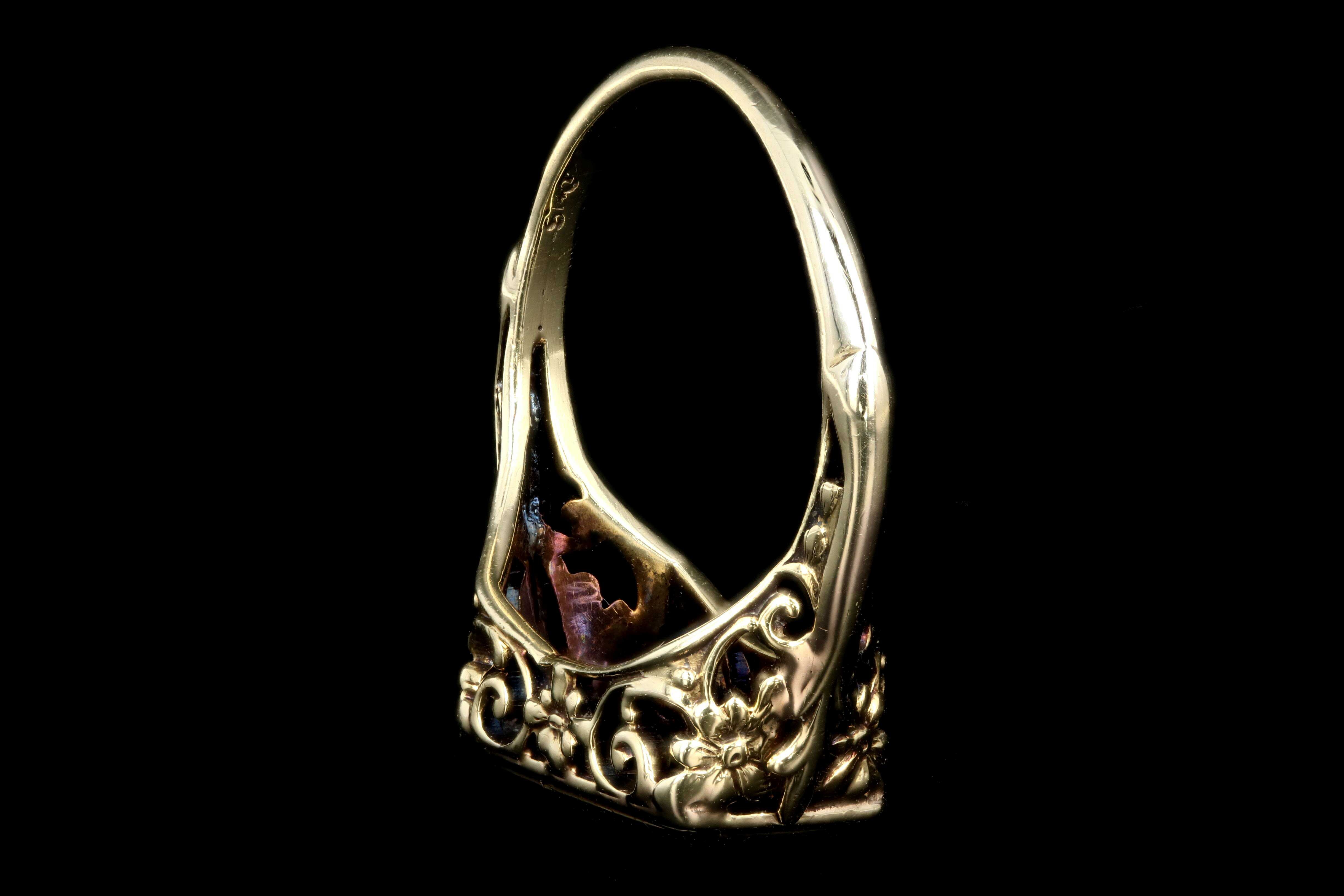 Art Deco 14K Yellow Gold .75CTW Green Tourmaline Ring - Queen May