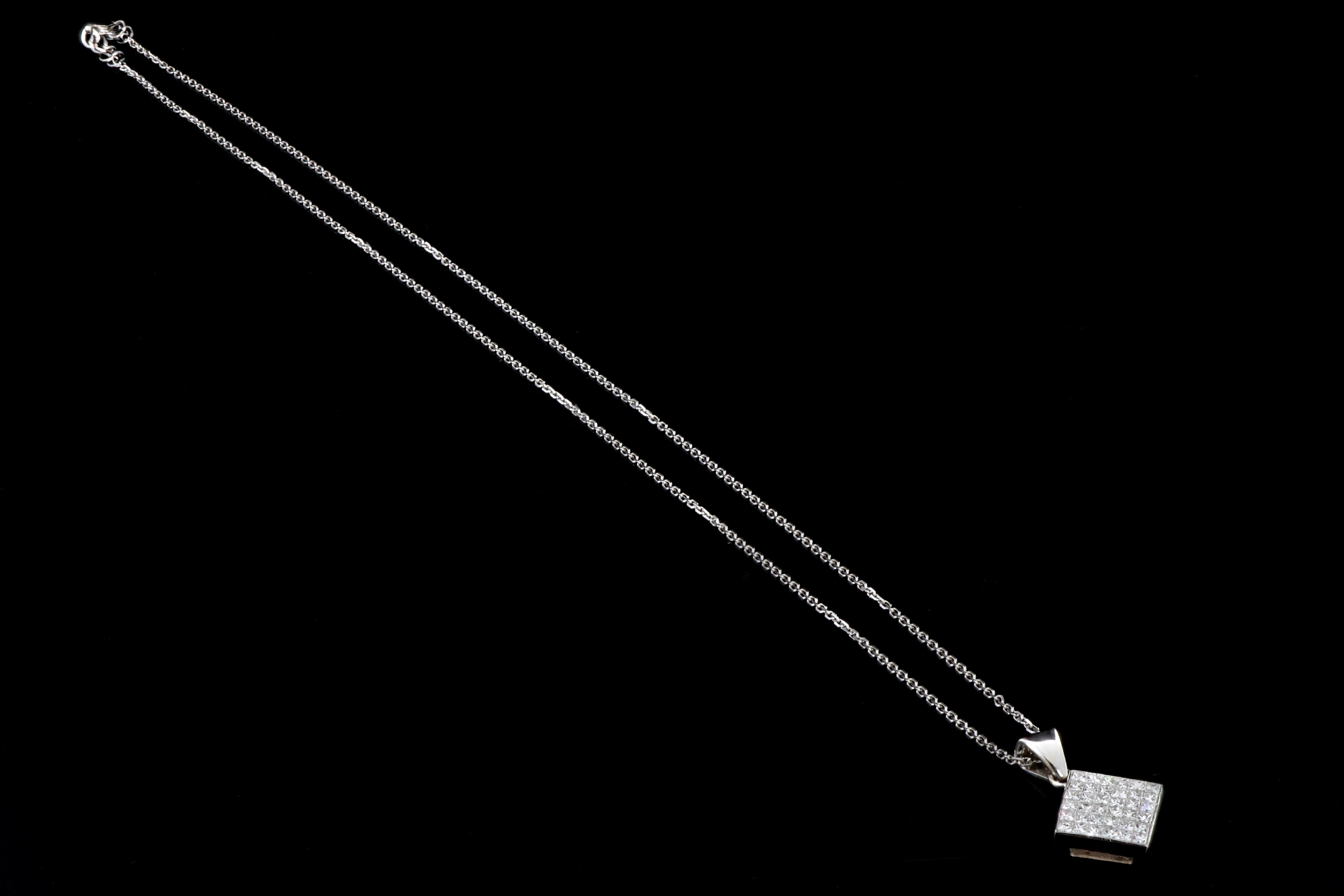 New 18K 1 Carat Princess Cut Cluster Diamond Pendant Necklace - Queen May