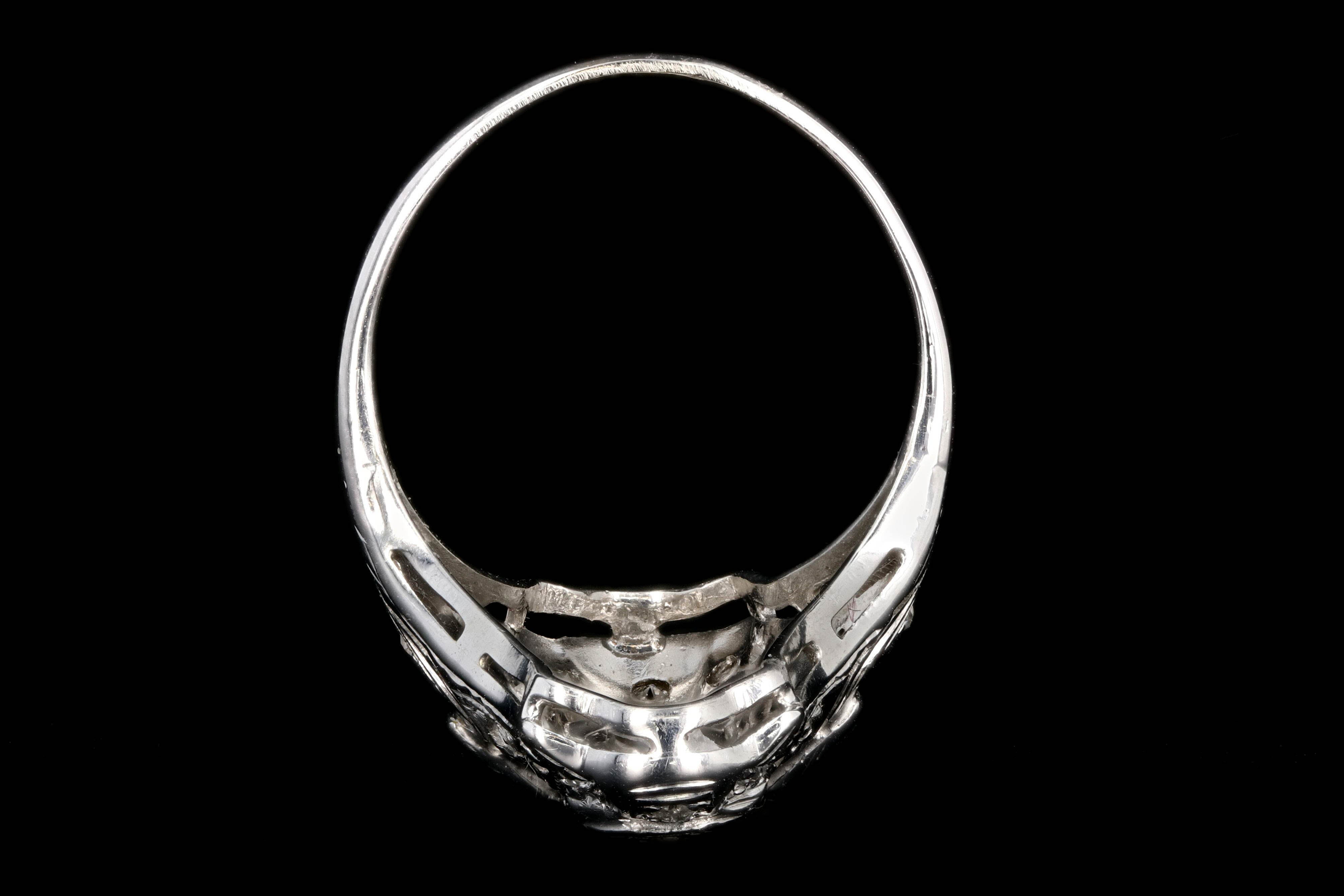 Art Deco 18k White Gold .20 Carat Old European Cut Diamond and Sapphire Shield Style Ring - Queen May