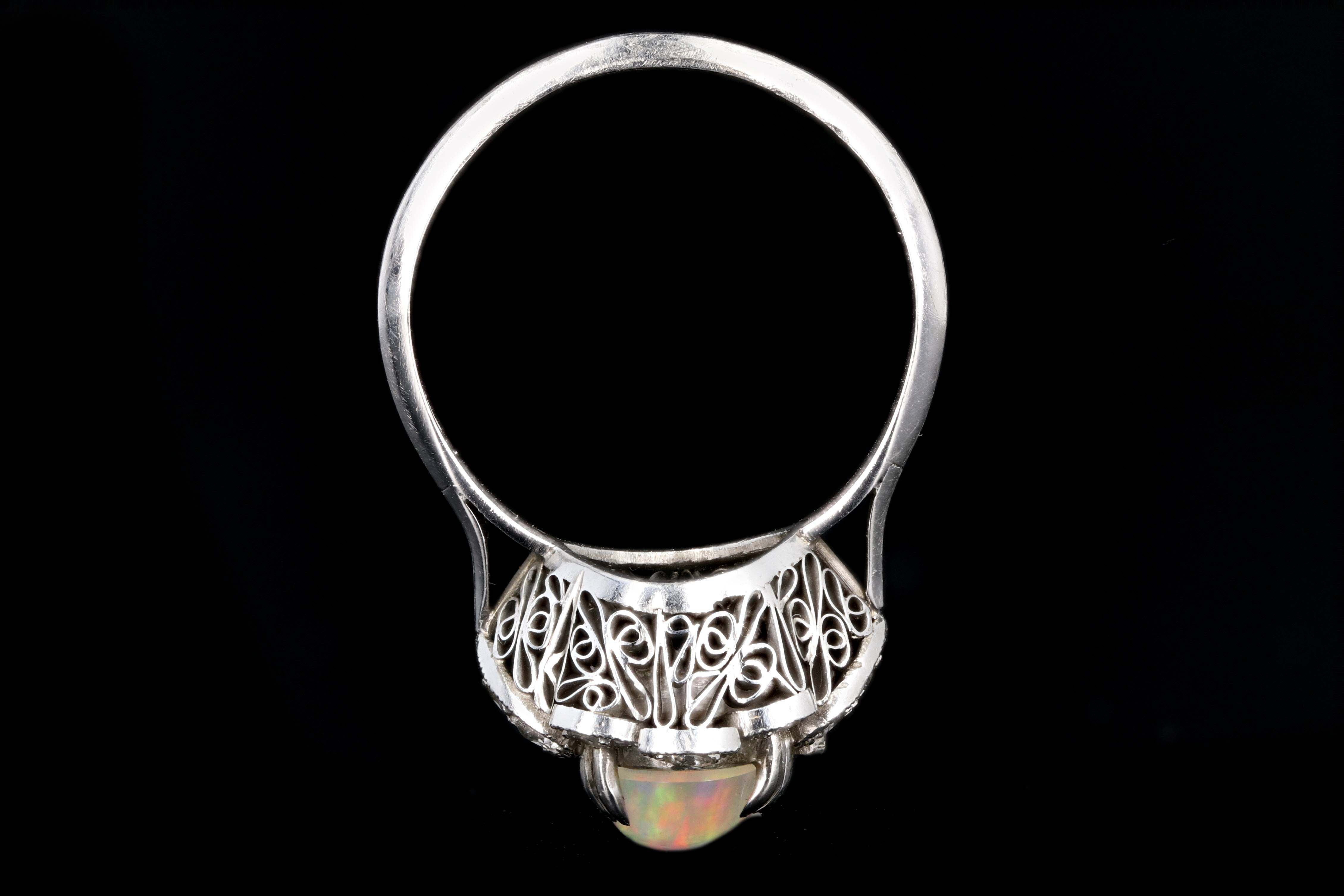 Retro Platinum 3 Carat Opal and Diamond Flower Ring - Queen May