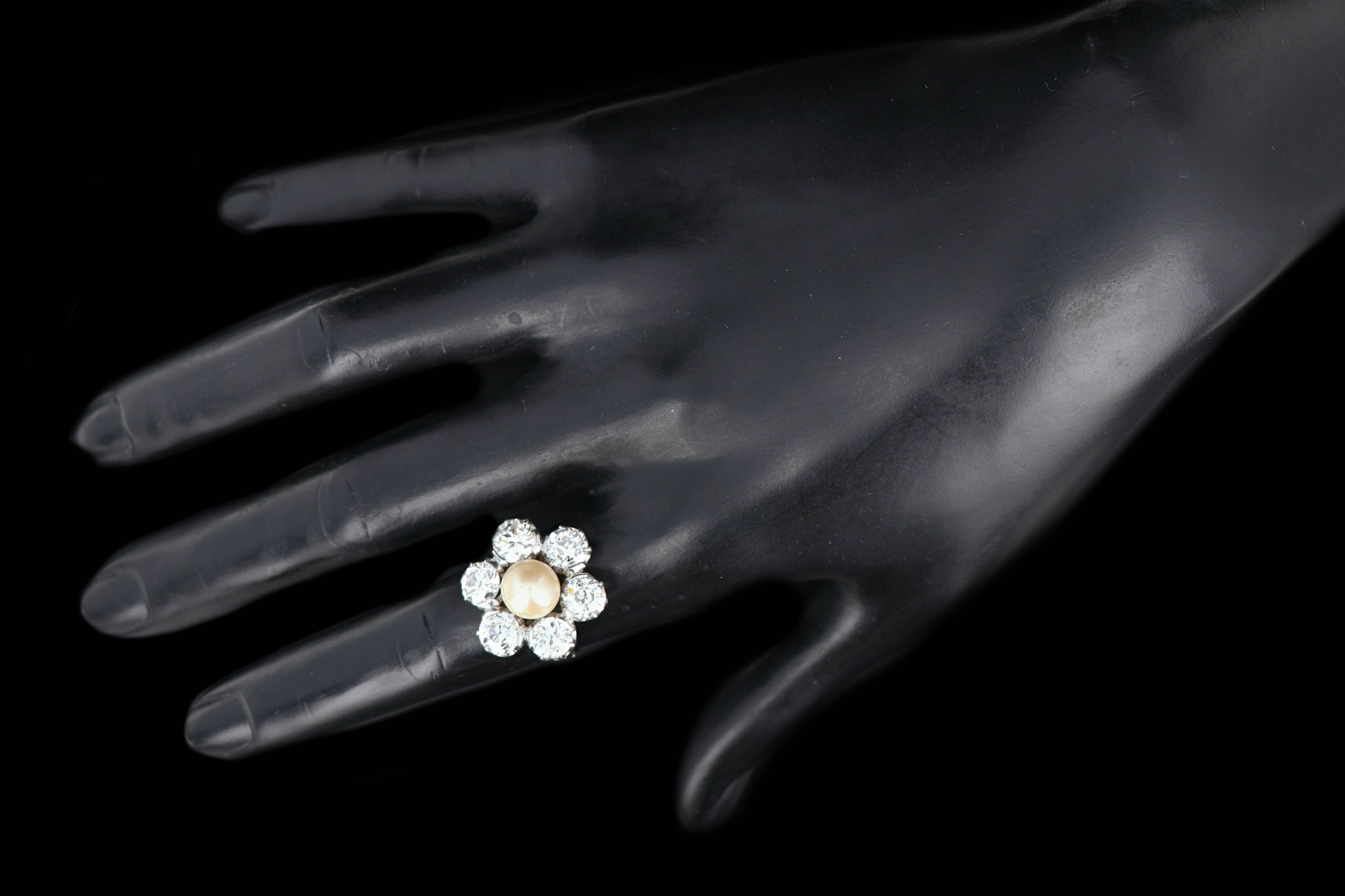 Edwardian 14K White Gold Akoya Cultured Pearl and Diamond Halo Ring GIA Certified - Queen May