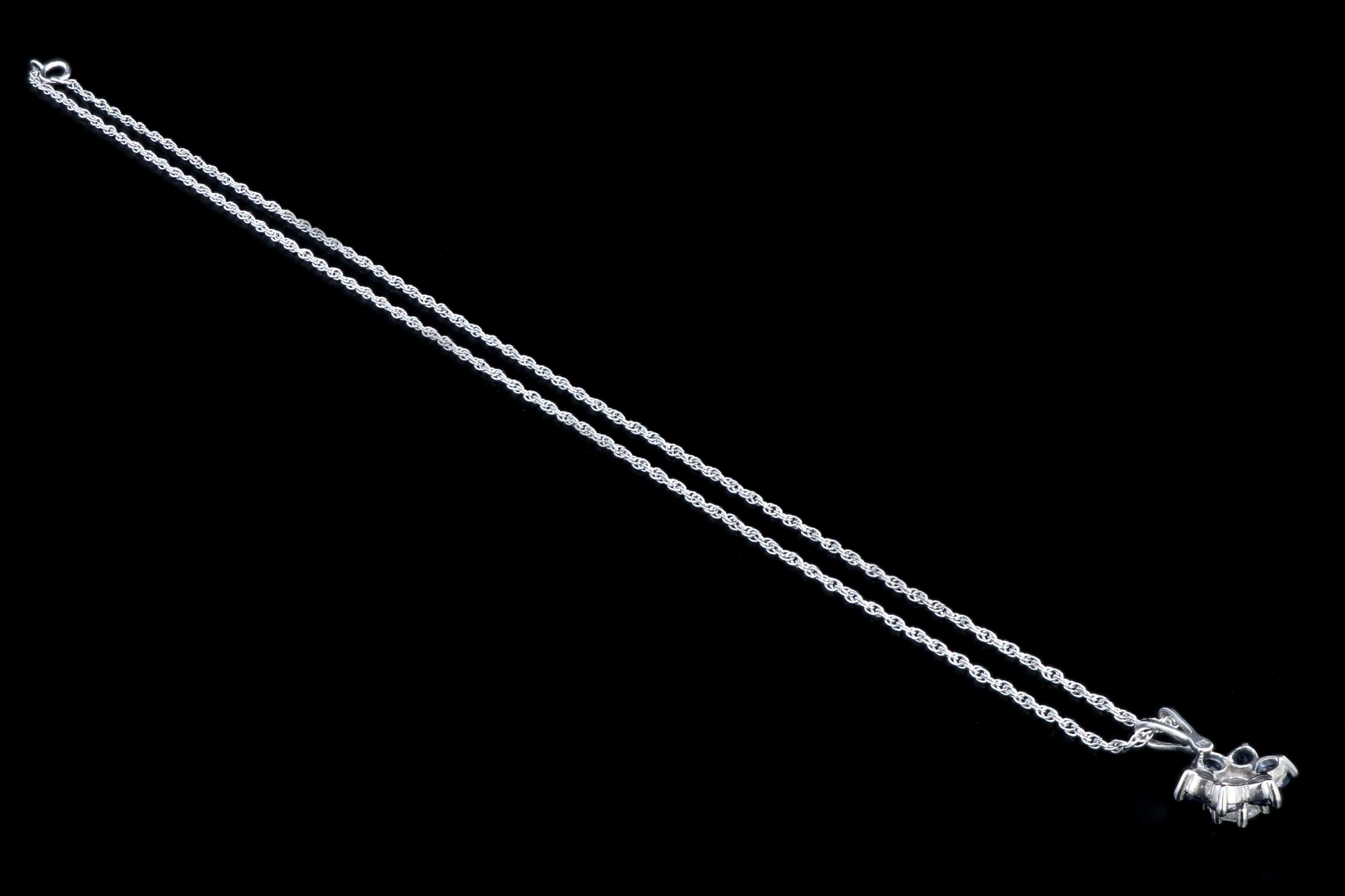 Modern 14K White Gold .40 CTS Round Diamond .60 Carats Natural Sapphires Pendant Necklace - Queen May
