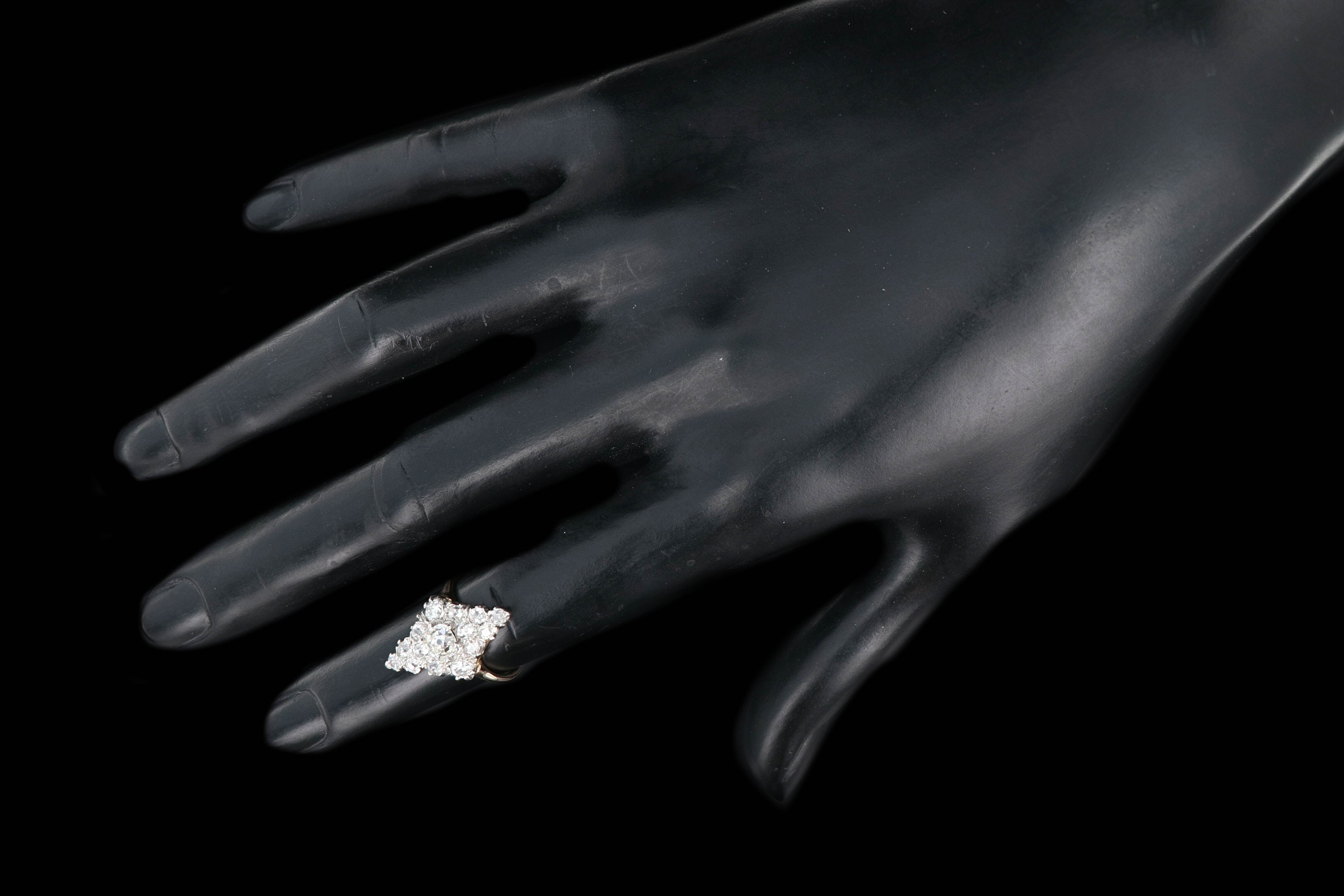Victorian Platinum and 14K Yellow Gold .60 Carat Old Mine Cut Diamond Navette Ring - Queen May