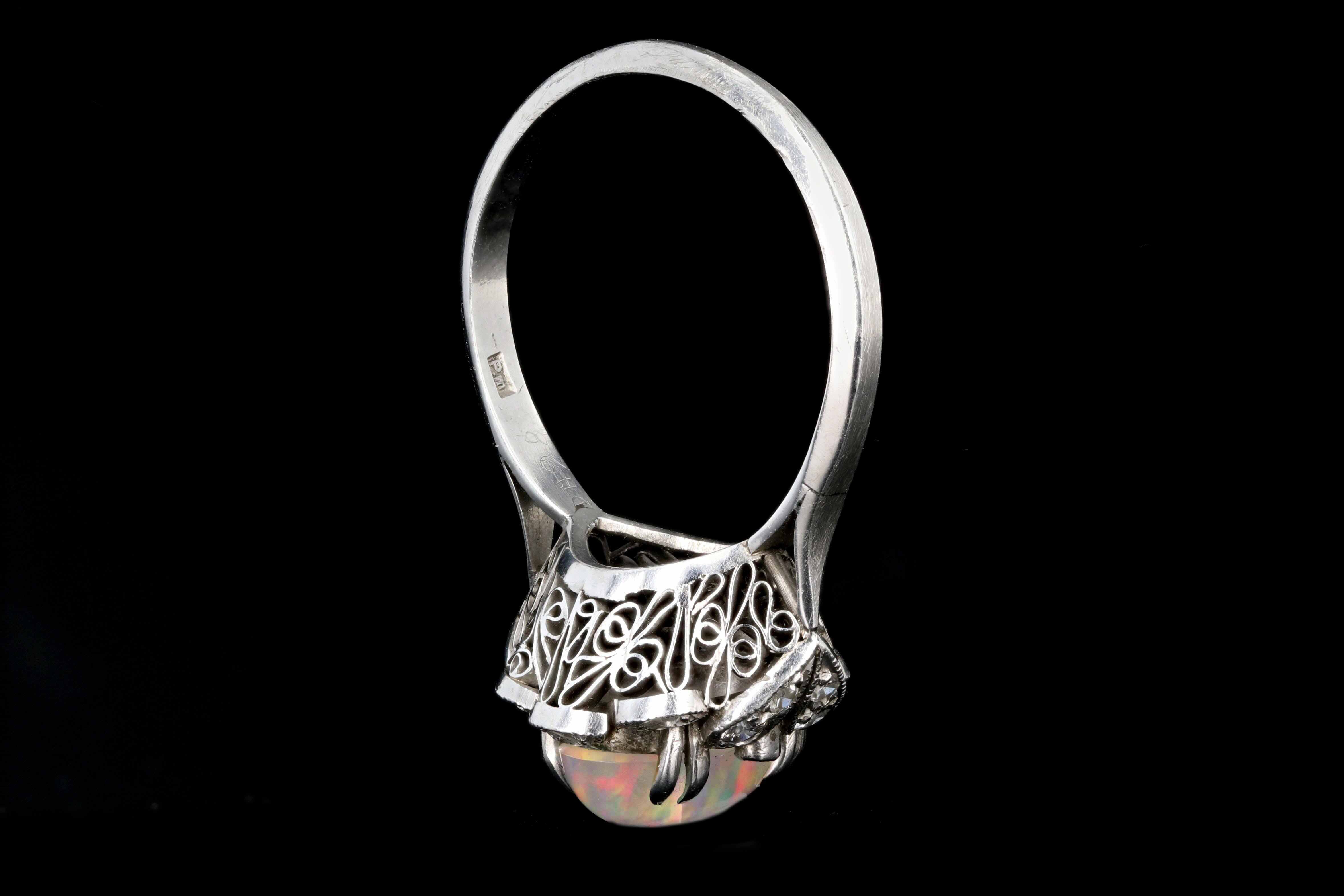 Retro Platinum 3 Carat Opal and Diamond Flower Ring - Queen May