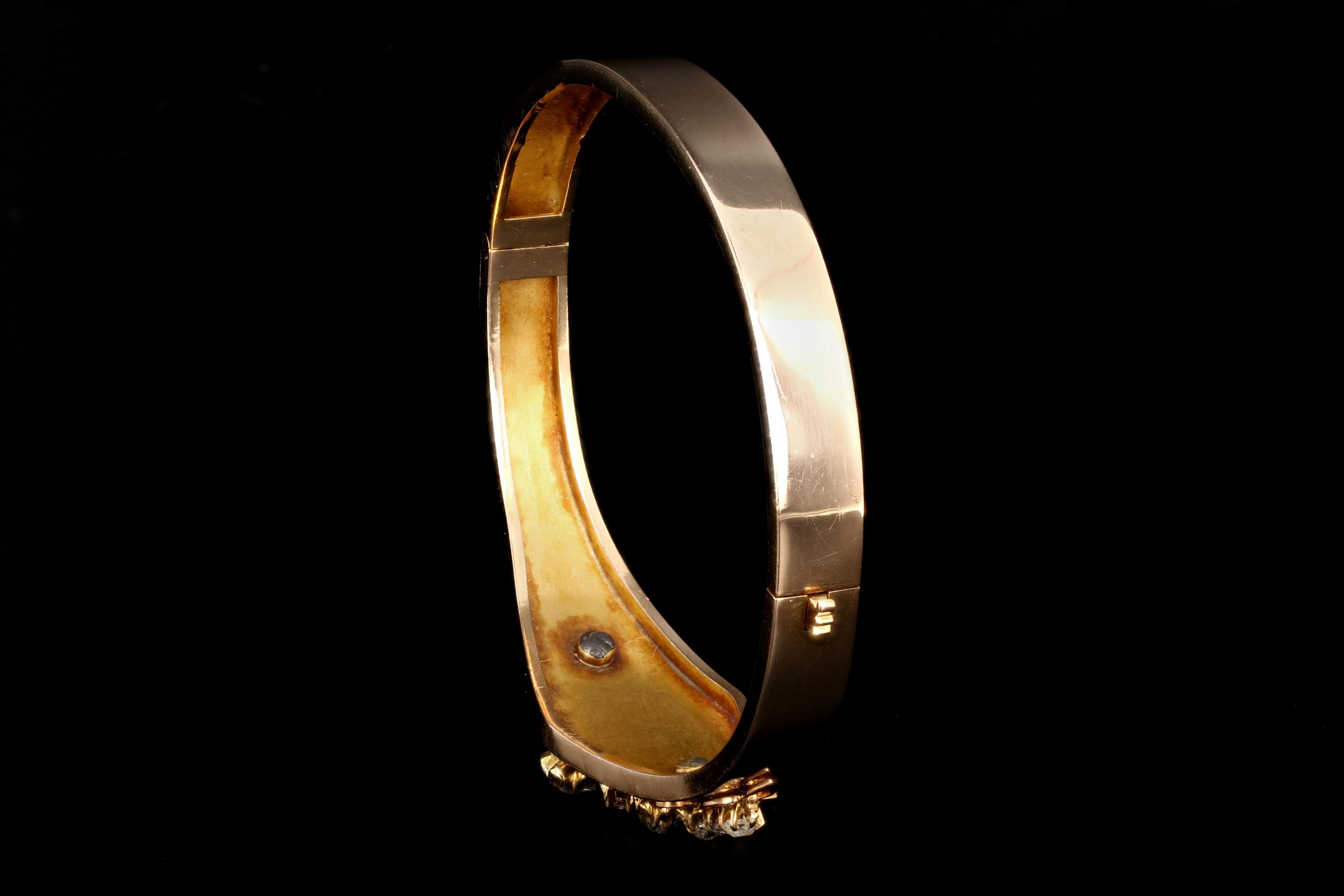 Victorian 18K Yellow Gold .6 Carat Old Mine Cut Diamond Bangle - Queen May
