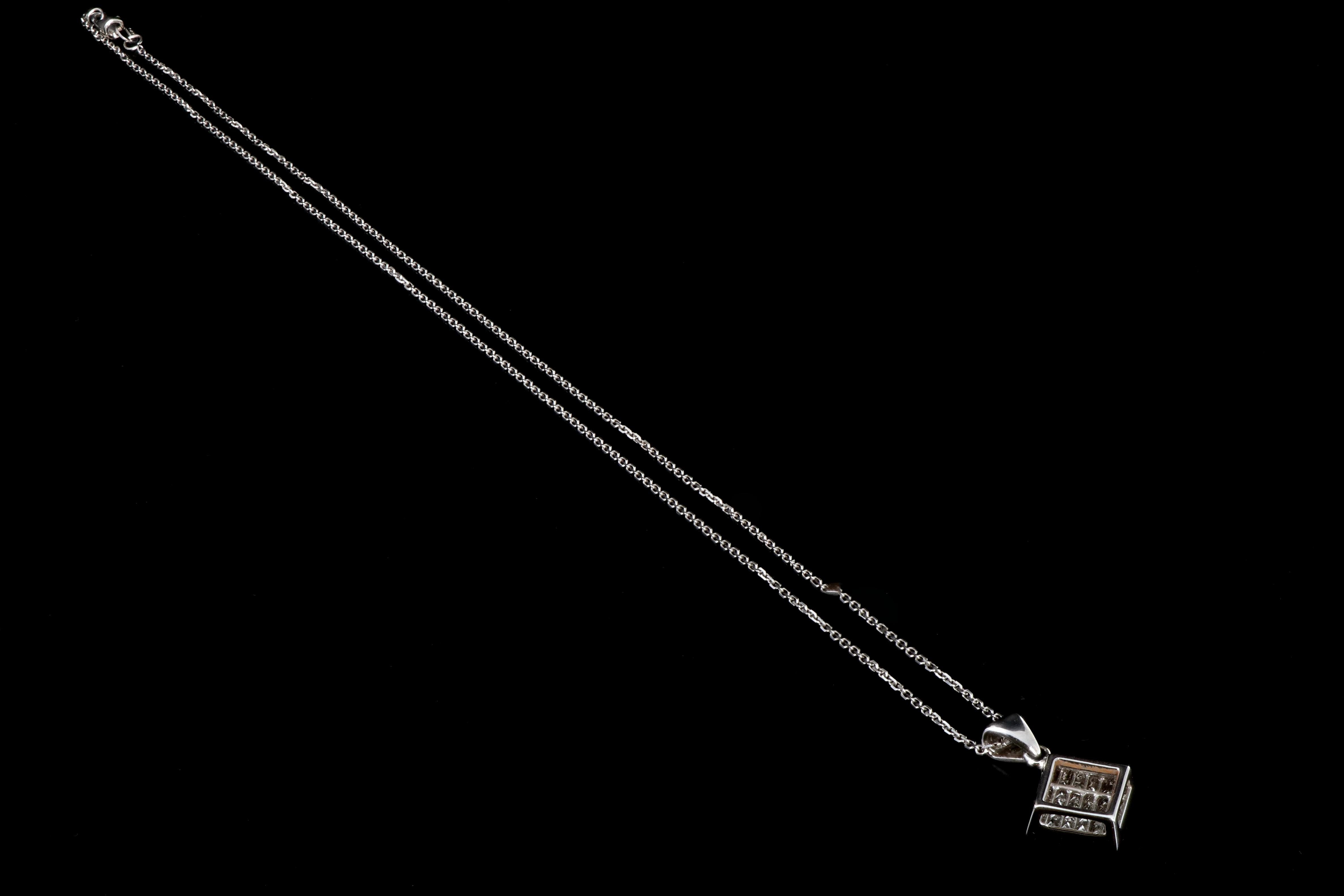 New 18K 1 Carat Princess Cut Cluster Diamond Pendant Necklace - Queen May