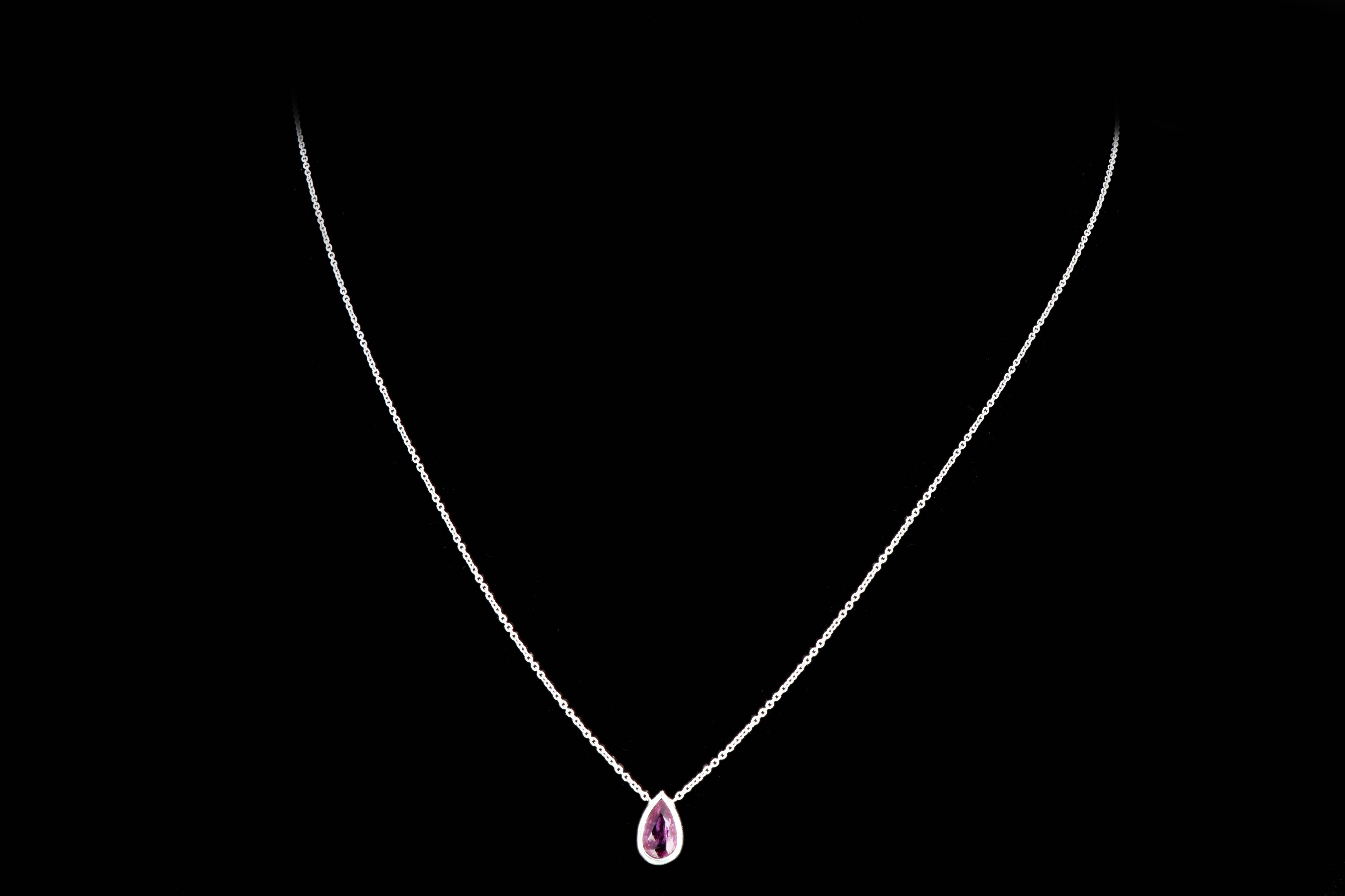 Modern Platinum .96 Carat Natural No Heat Pink Pear Shaped Sapphire Pendant - Queen May