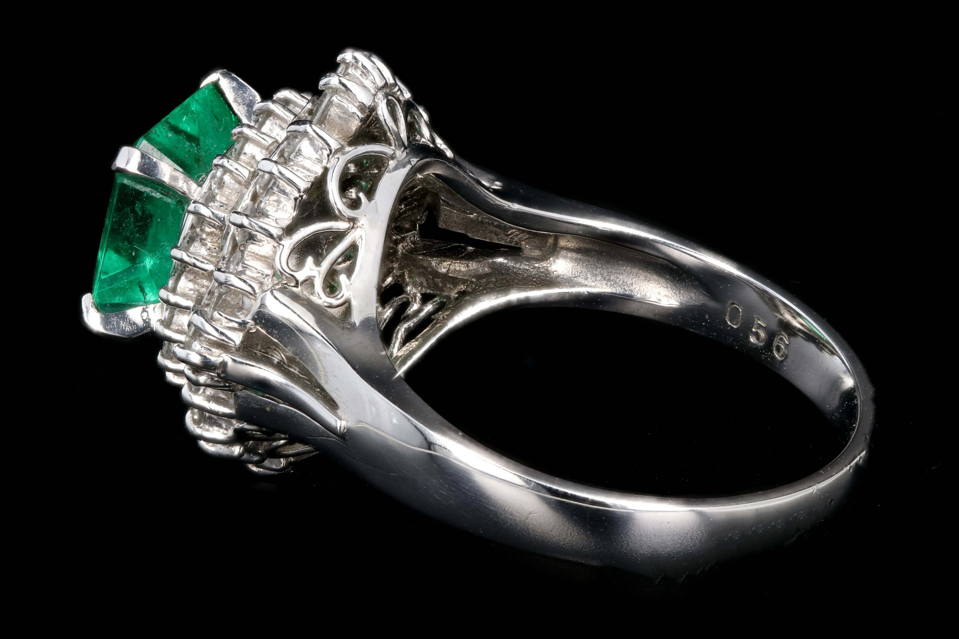 Retro Platinum 1.83 Carat Emerald and Diamond Cocktail Ring - Queen May