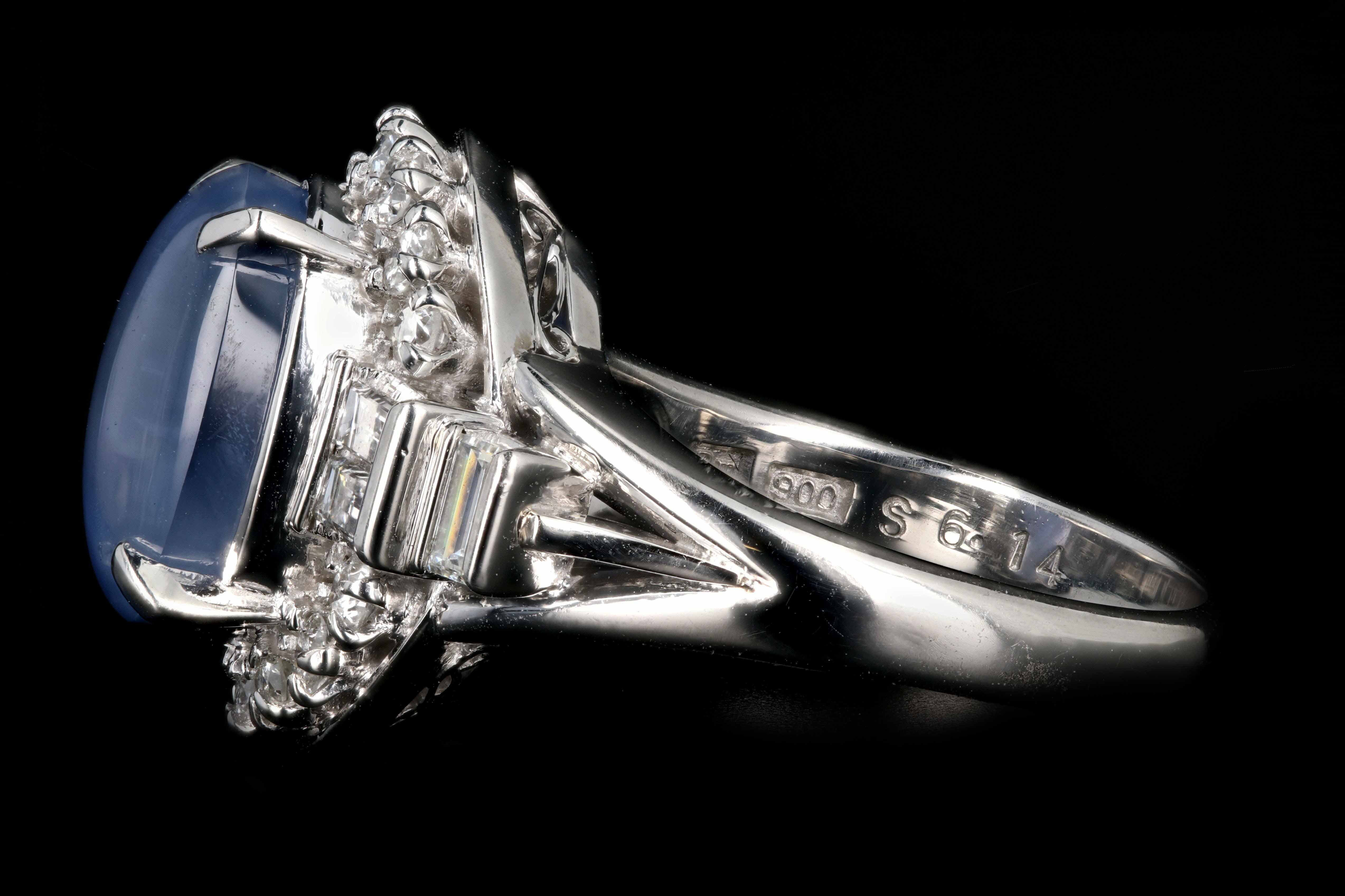 Retro Platinum 6.14 Carat Star Sapphire and Diamond Ring - Queen May