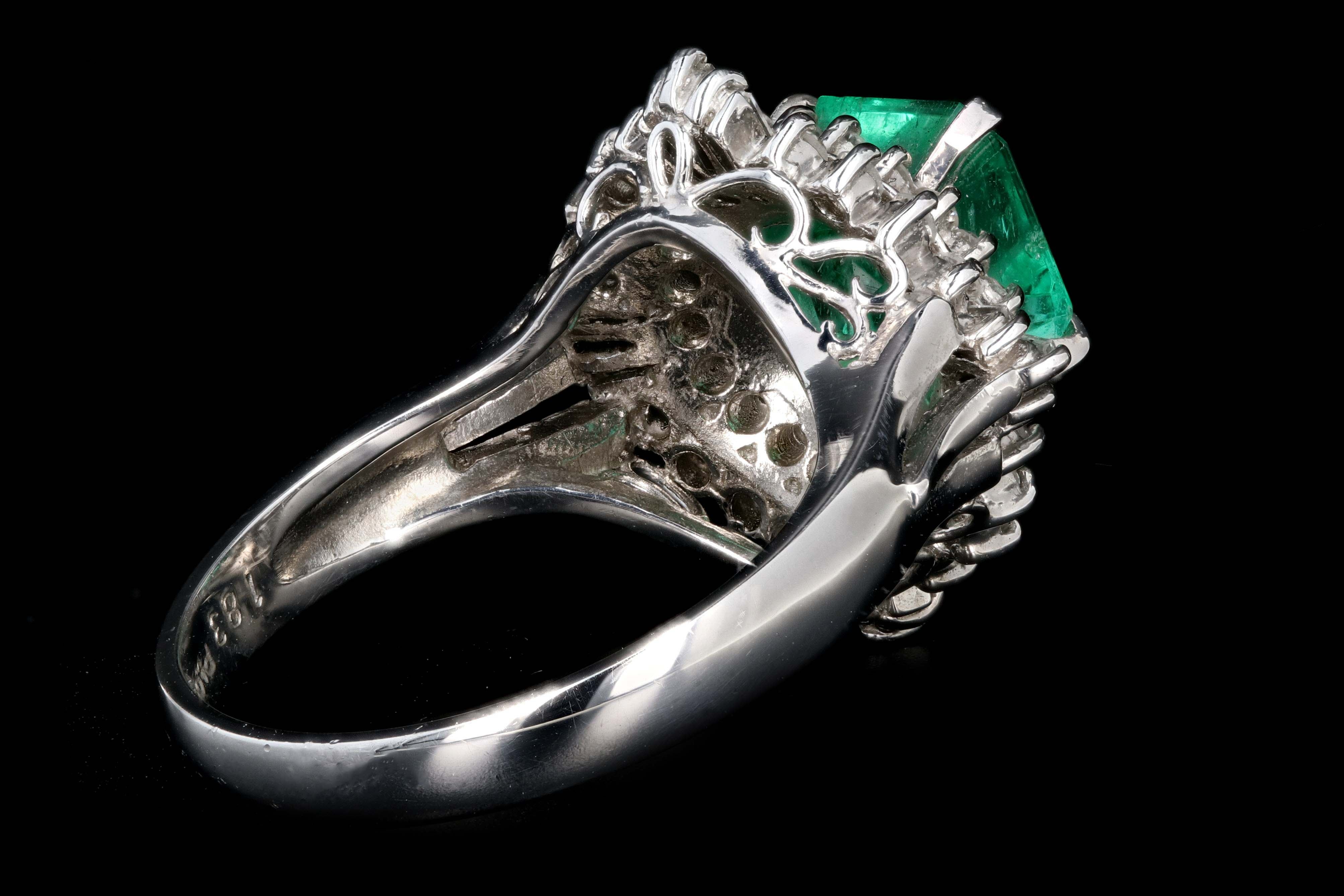 Retro Platinum 1.83 Carat Emerald and Diamond Cocktail Ring - Queen May