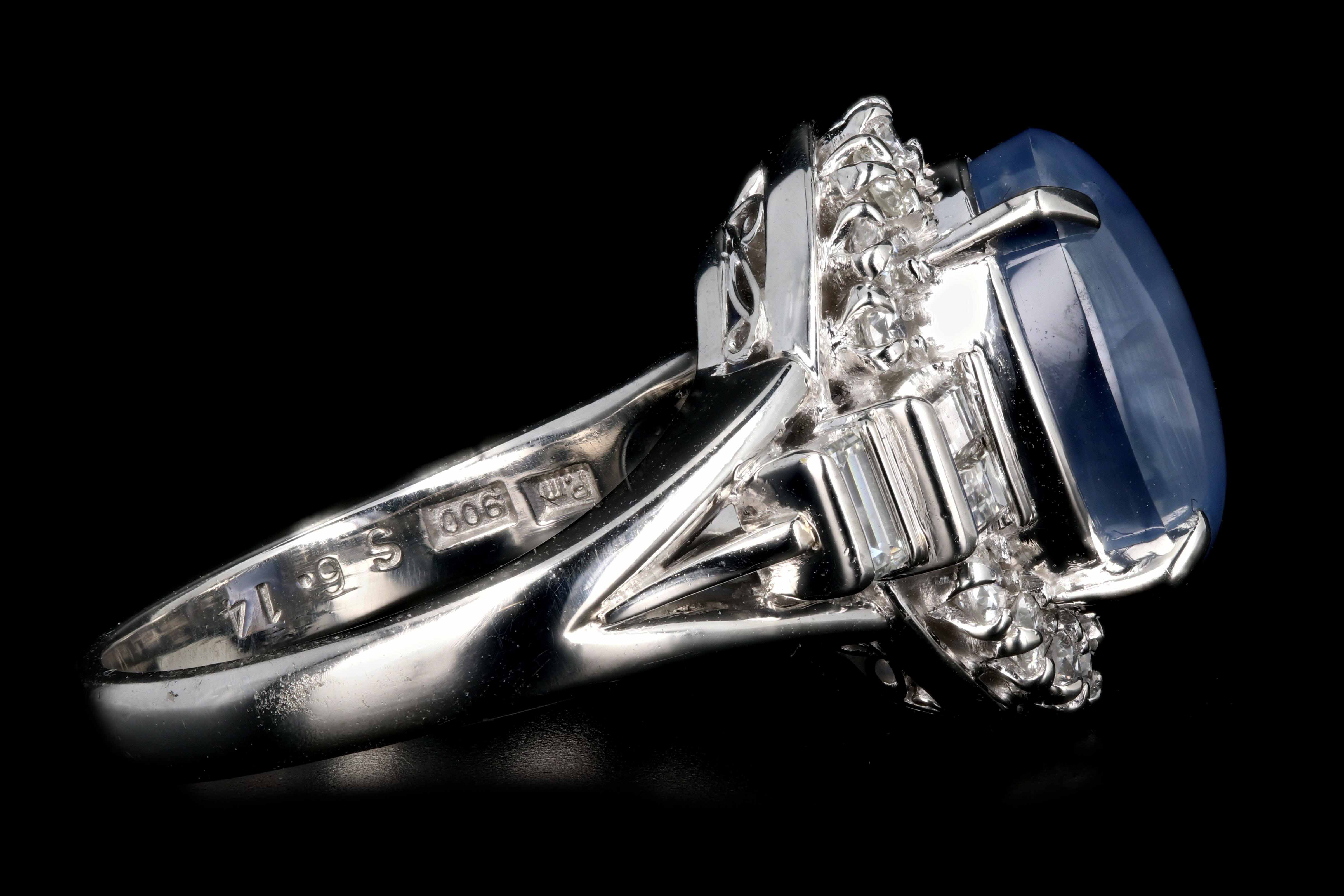 Retro Platinum 6.14 Carat Star Sapphire and Diamond Ring - Queen May