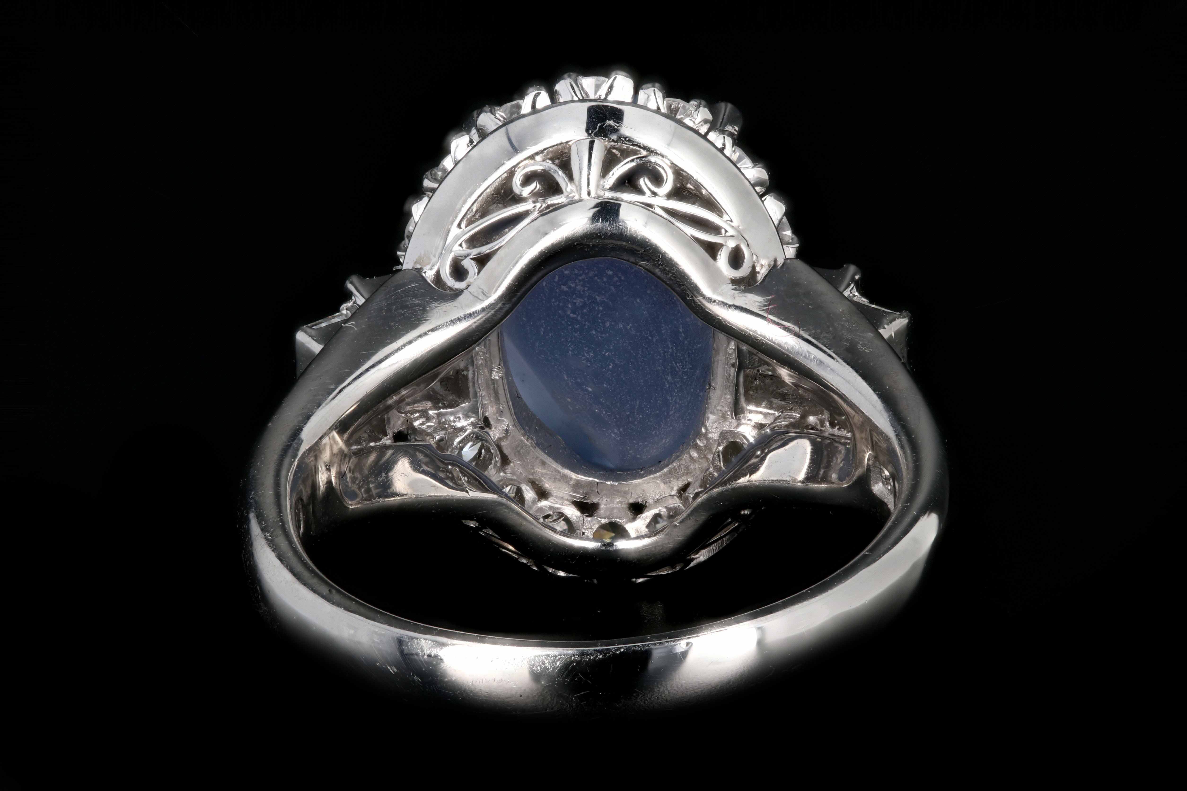 Retro Platinum 6.14 Carat Star Sapphire and Diamond Ring - Queen May