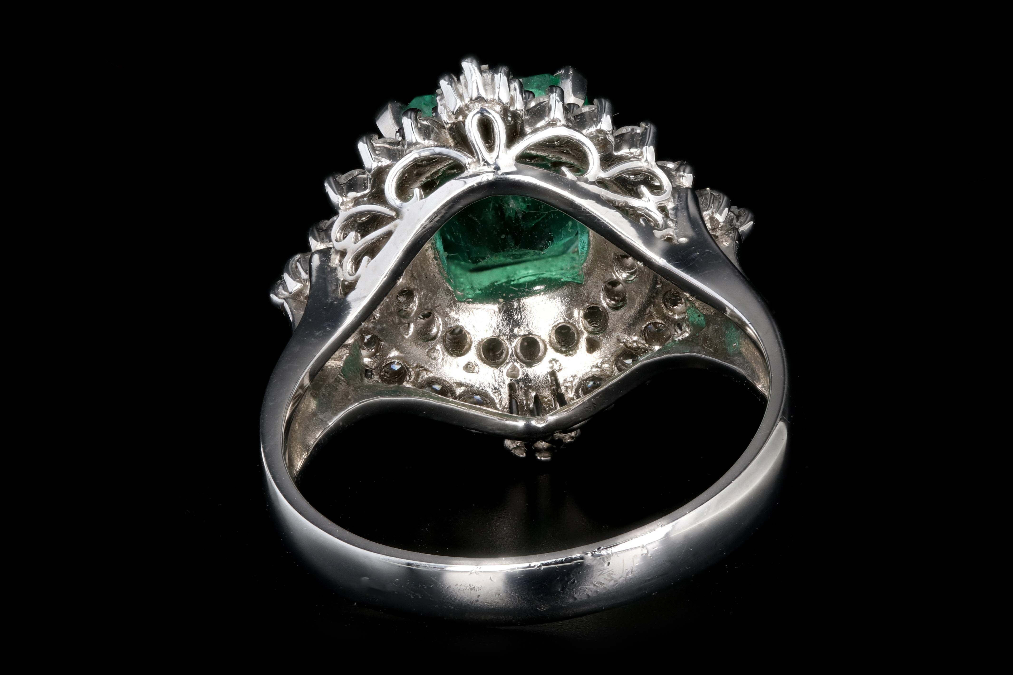 Retro Platinum 1.83 Carat Emerald and Diamond Cocktail Ring - Queen May