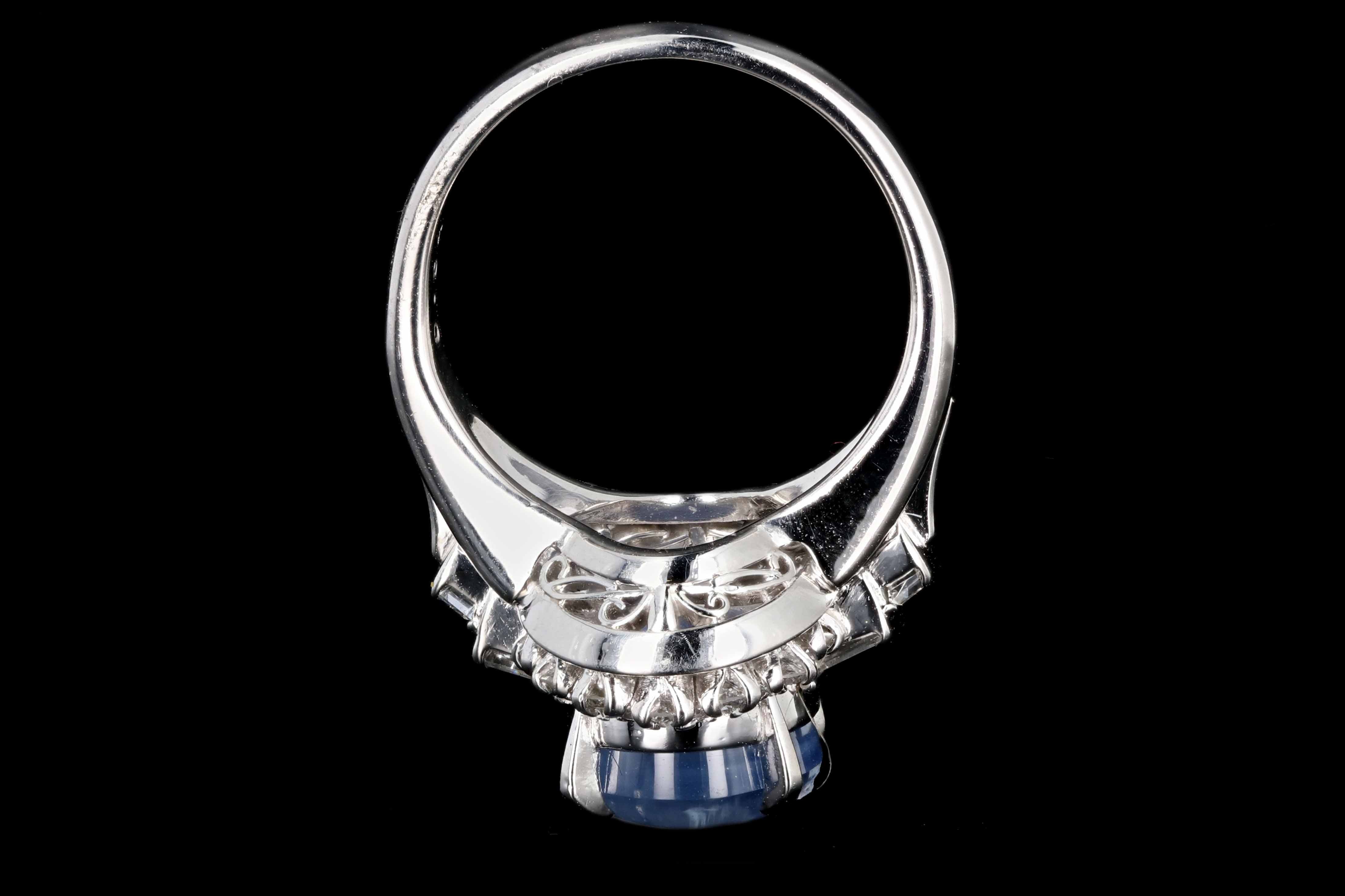 Retro Platinum 6.14 Carat Star Sapphire and Diamond Ring - Queen May