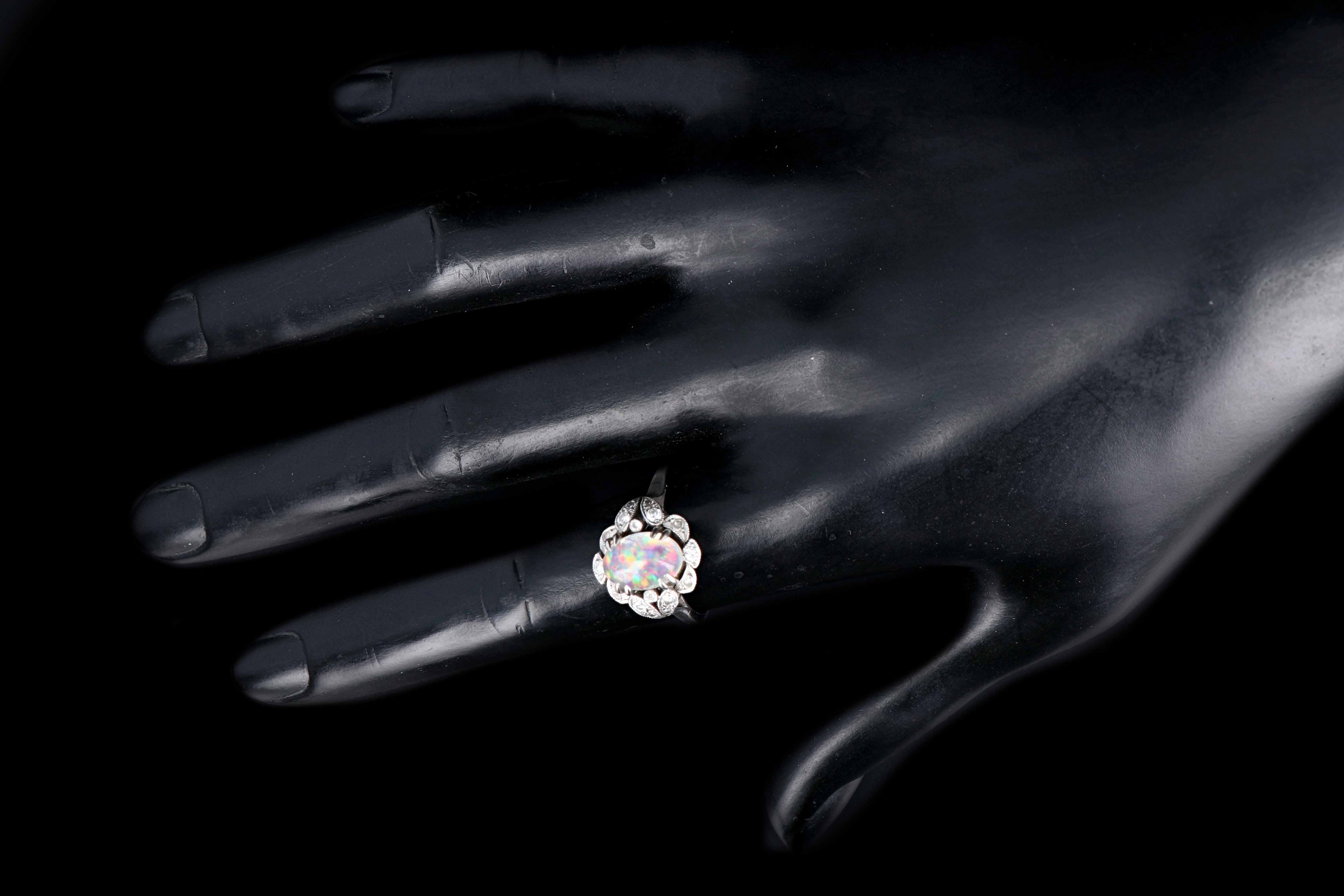 Retro Platinum 3 Carat Opal and Diamond Flower Ring - Queen May