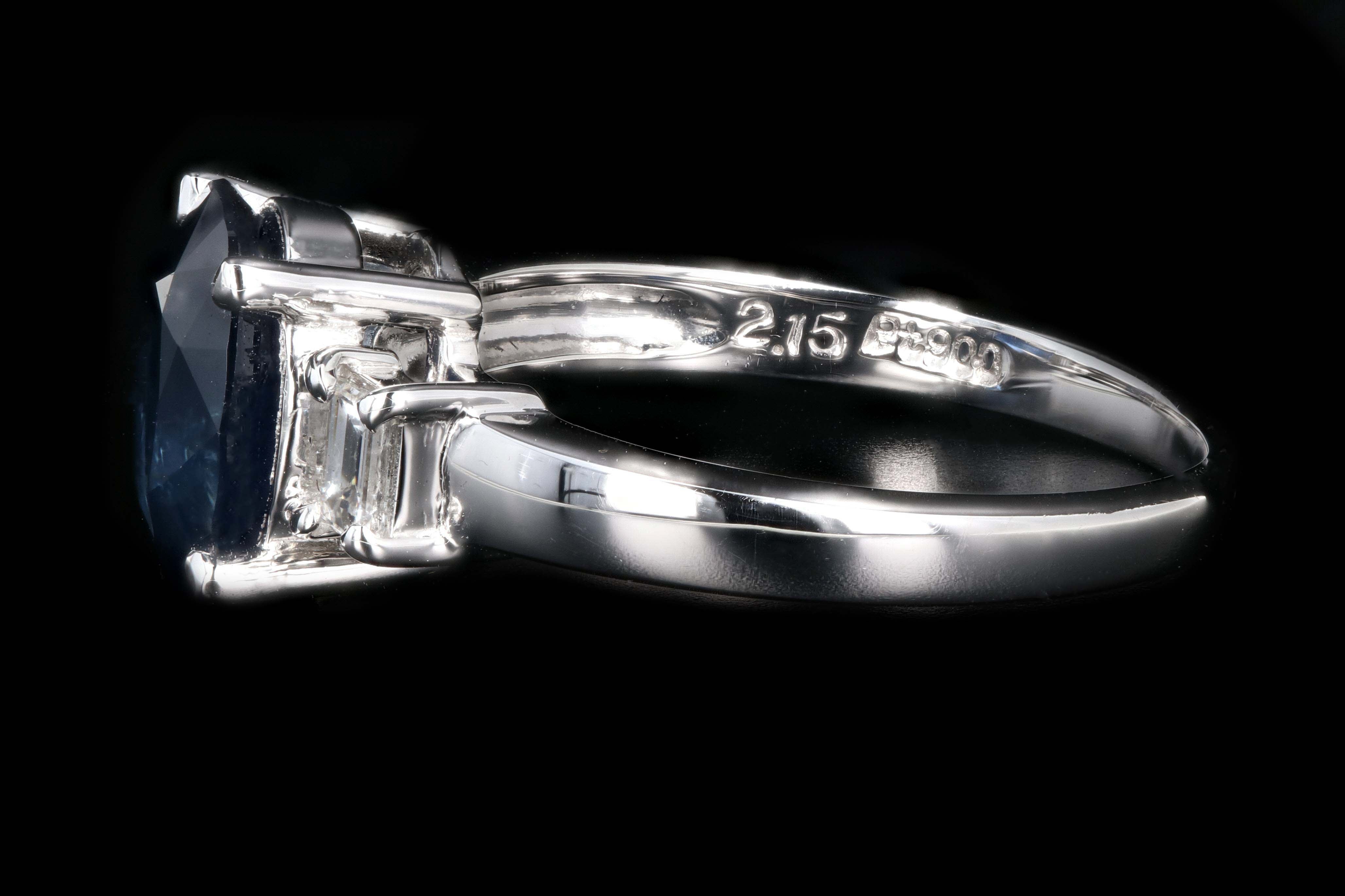 Retro Platinum 2.15 Carat Thailand Natural Royal Blue Sapphire and Diamond Ring - Queen May