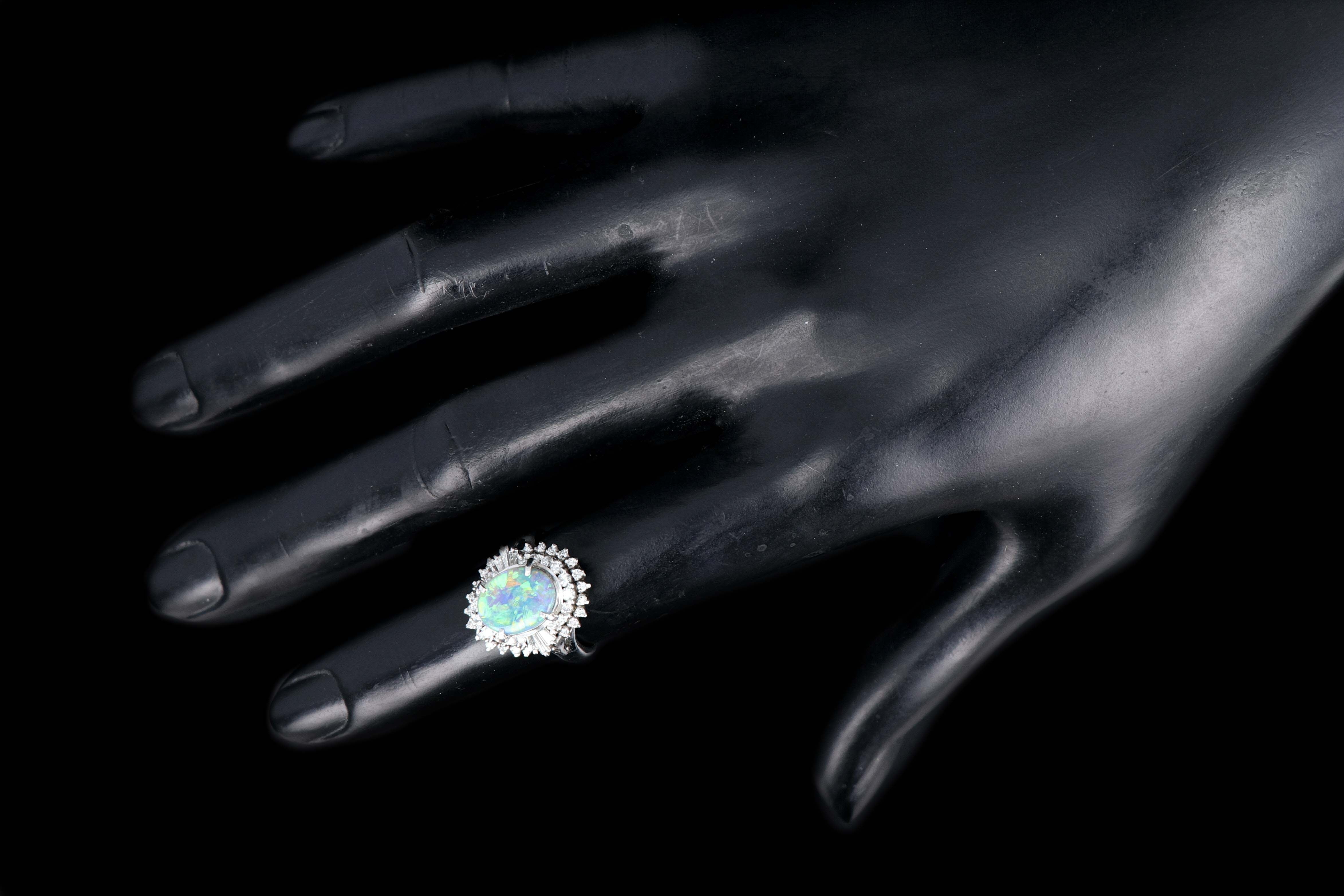 Retro Platinum 1.76 Carat Opal and Diamond Cocktail Ring - Queen May