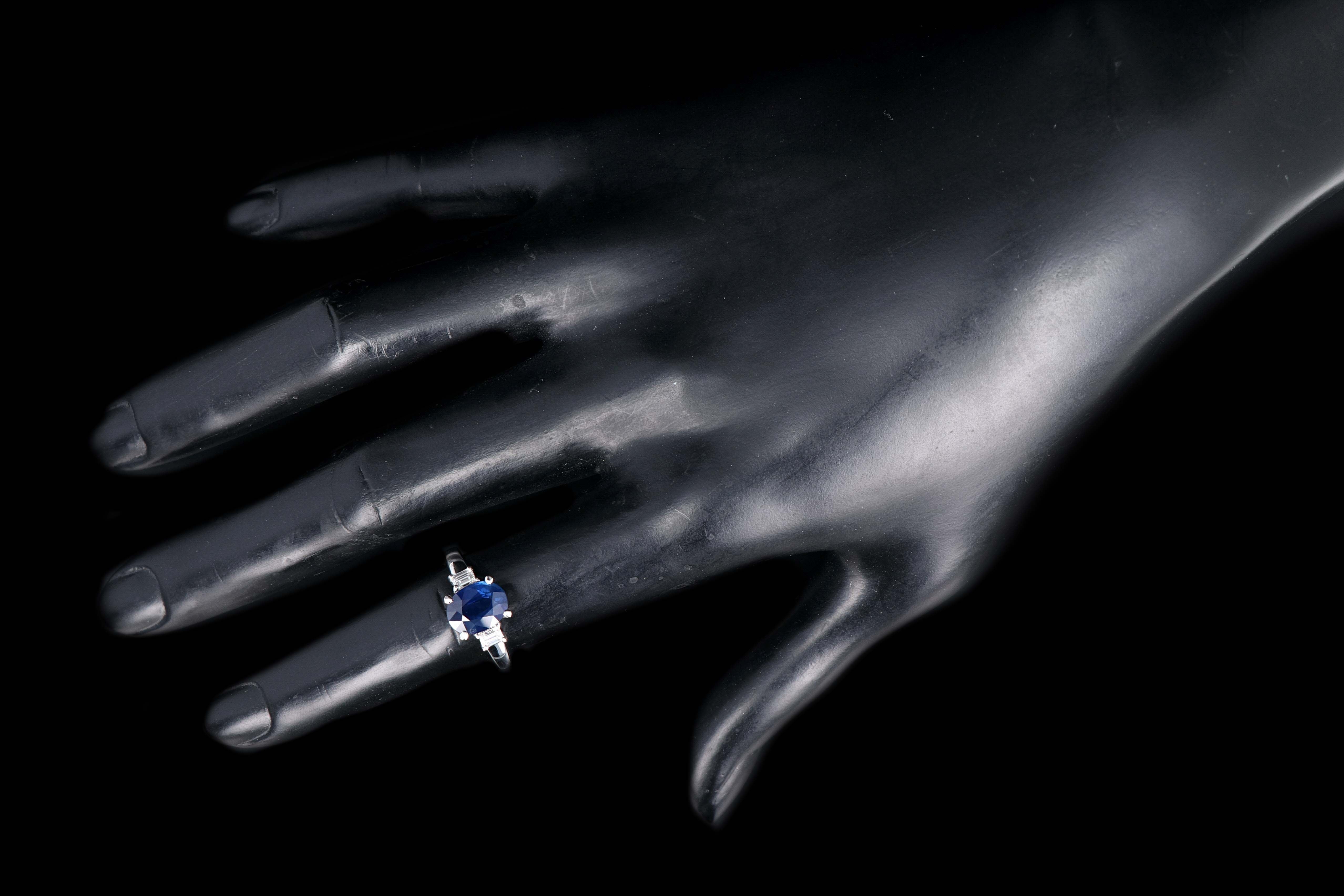 Retro Platinum 2.15 Carat Thailand Natural Royal Blue Sapphire and Diamond Ring - Queen May