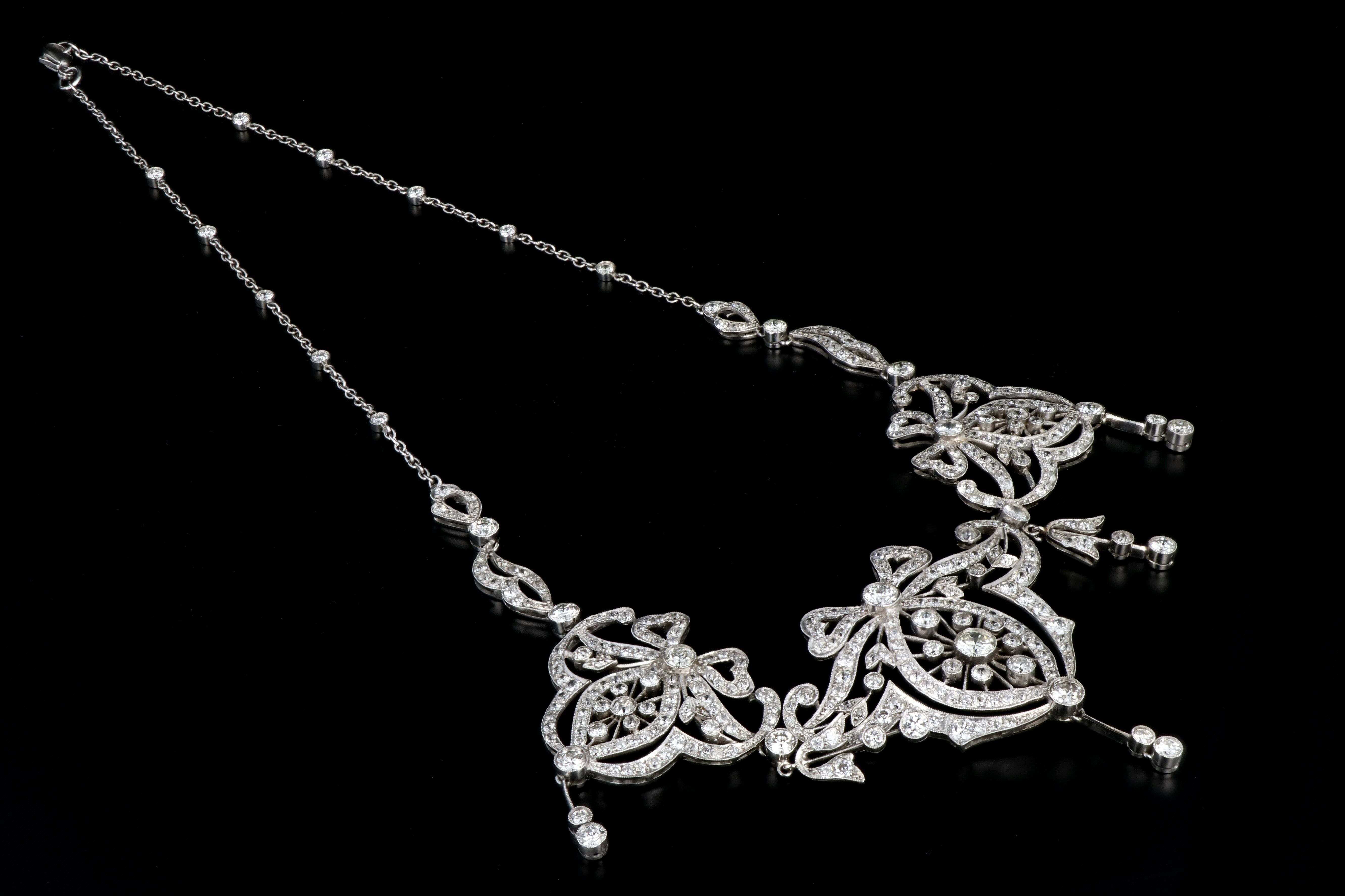Edwardian Platinum 14.15 Carat Old Cut Diamond Necklace - Queen May